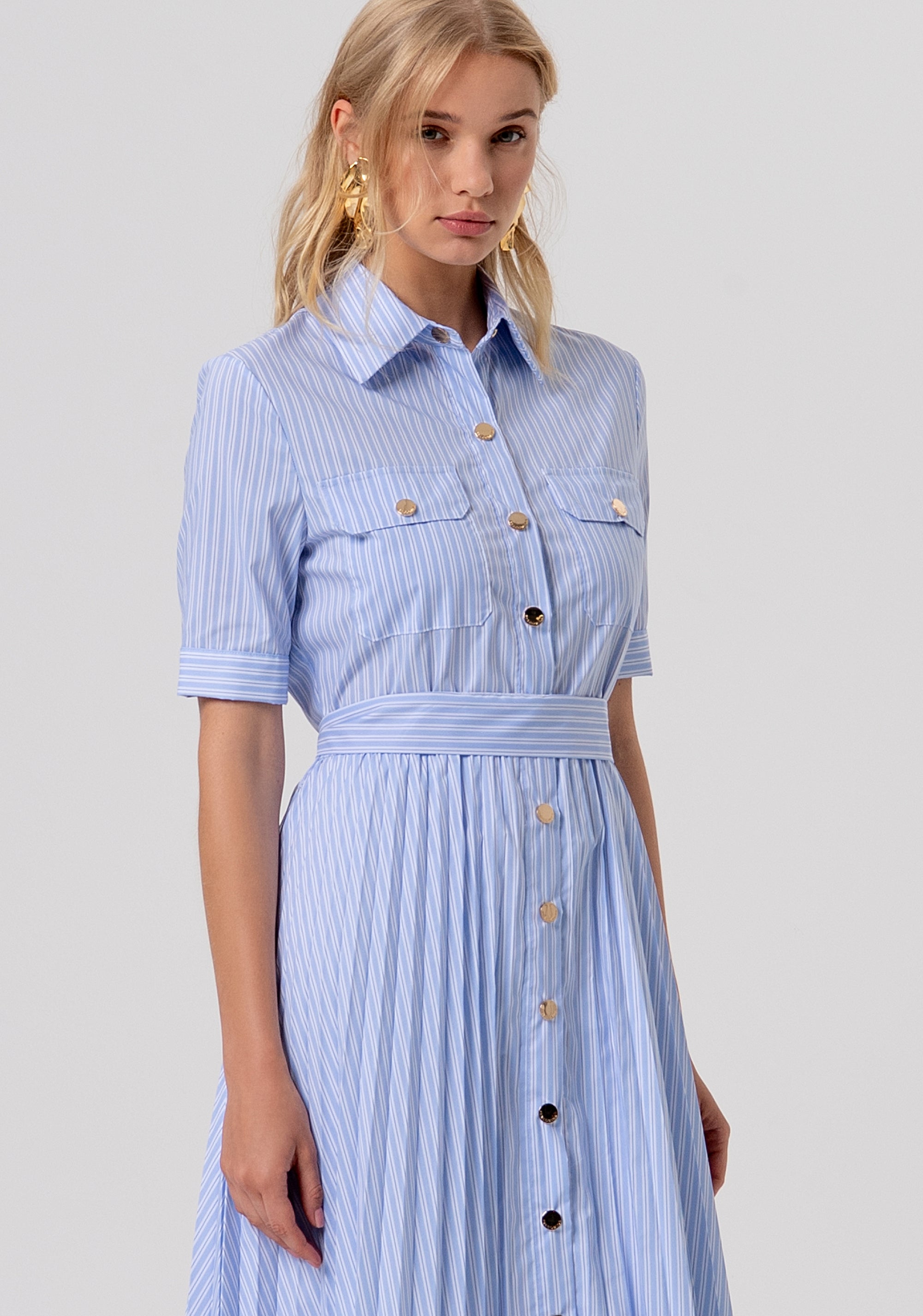 Chemisier dress regular fit middle length made in striped popeline Fracomina FR26SD4003W697N8-I24-2