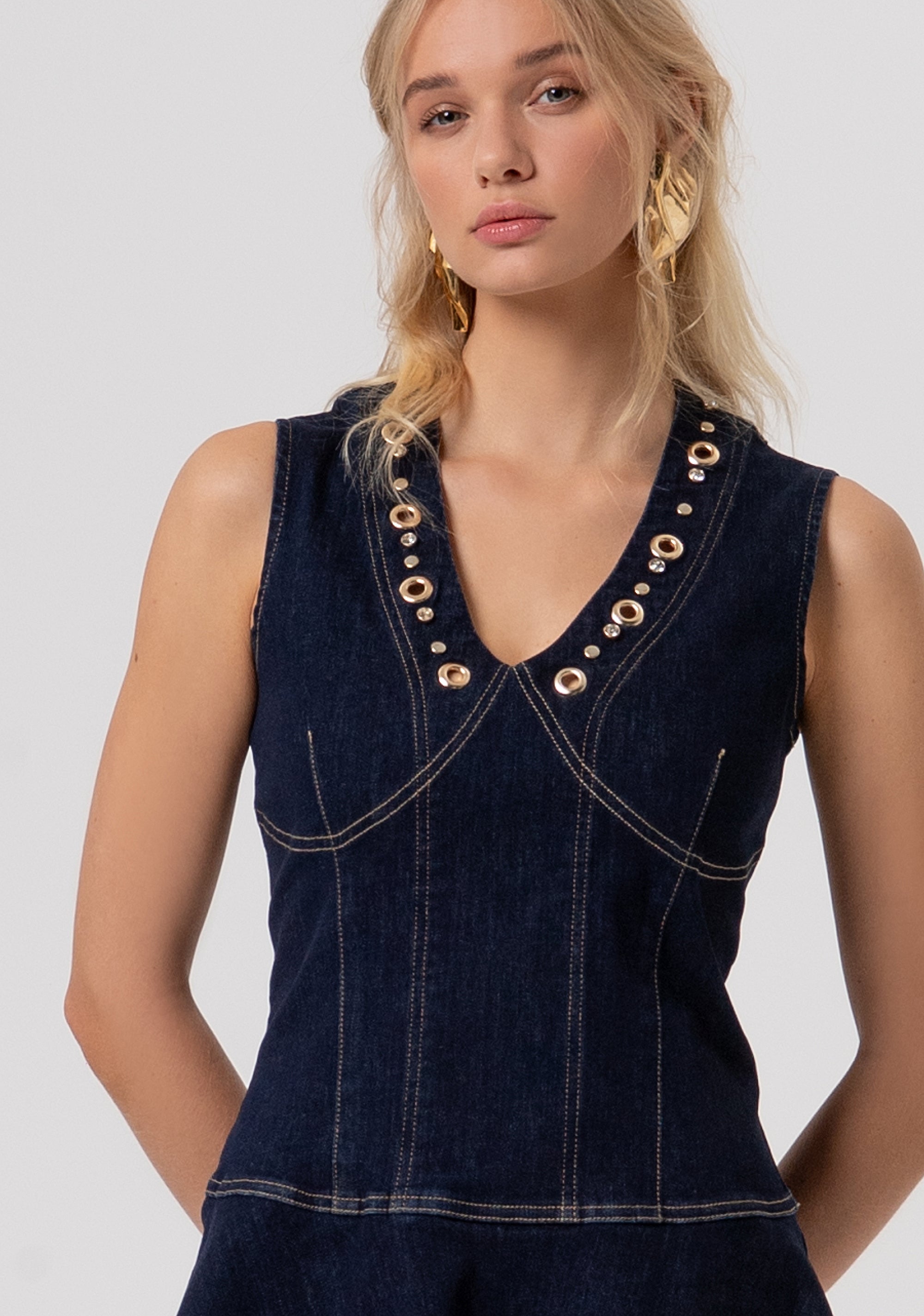 Sleeveless mini dress made in denim with raw wash Fracomina FR26SD4006D46493-L23-2