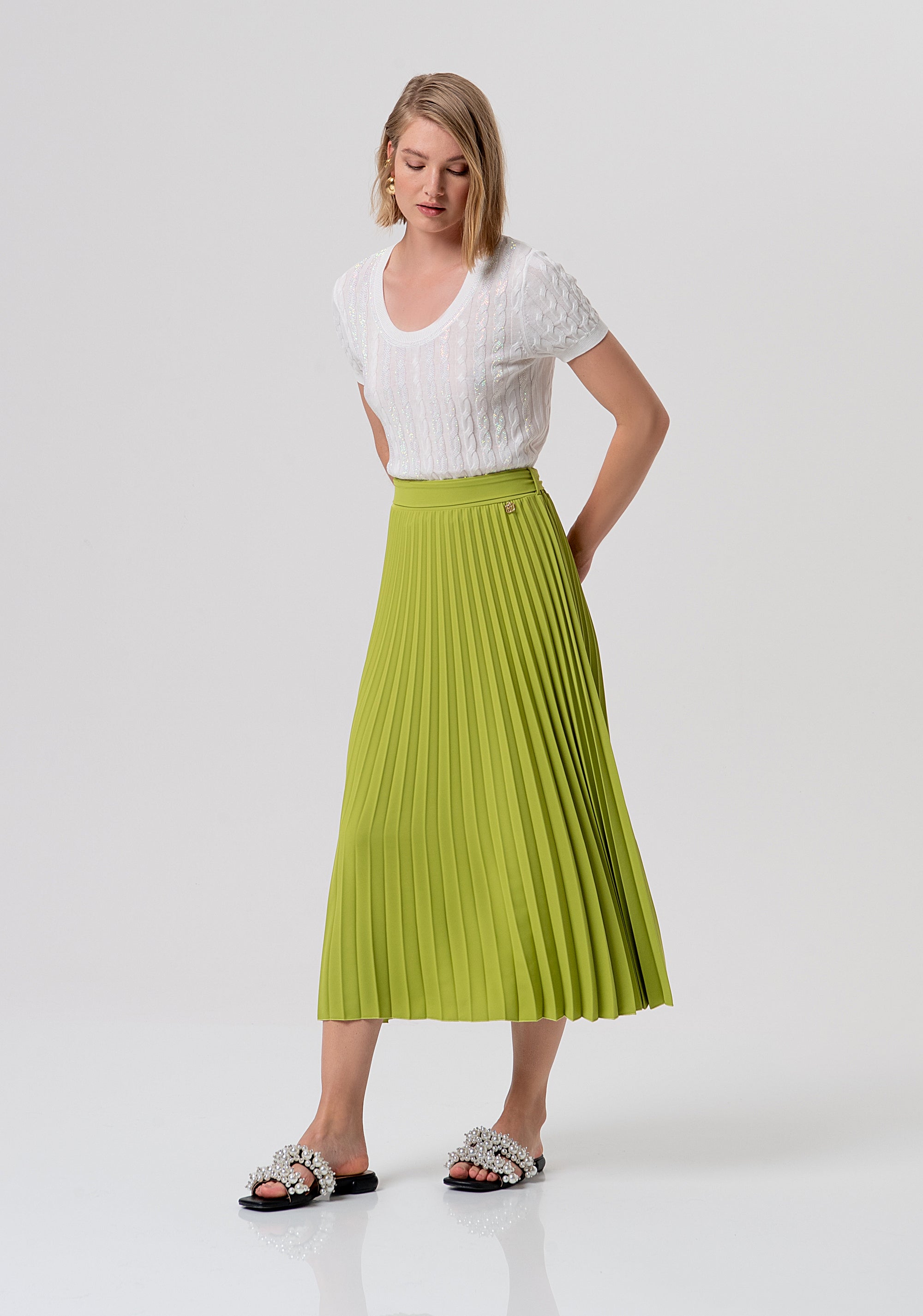 Flare skirt middle length with plissè effect Fracomina FR26SG2005W436F9-813-1