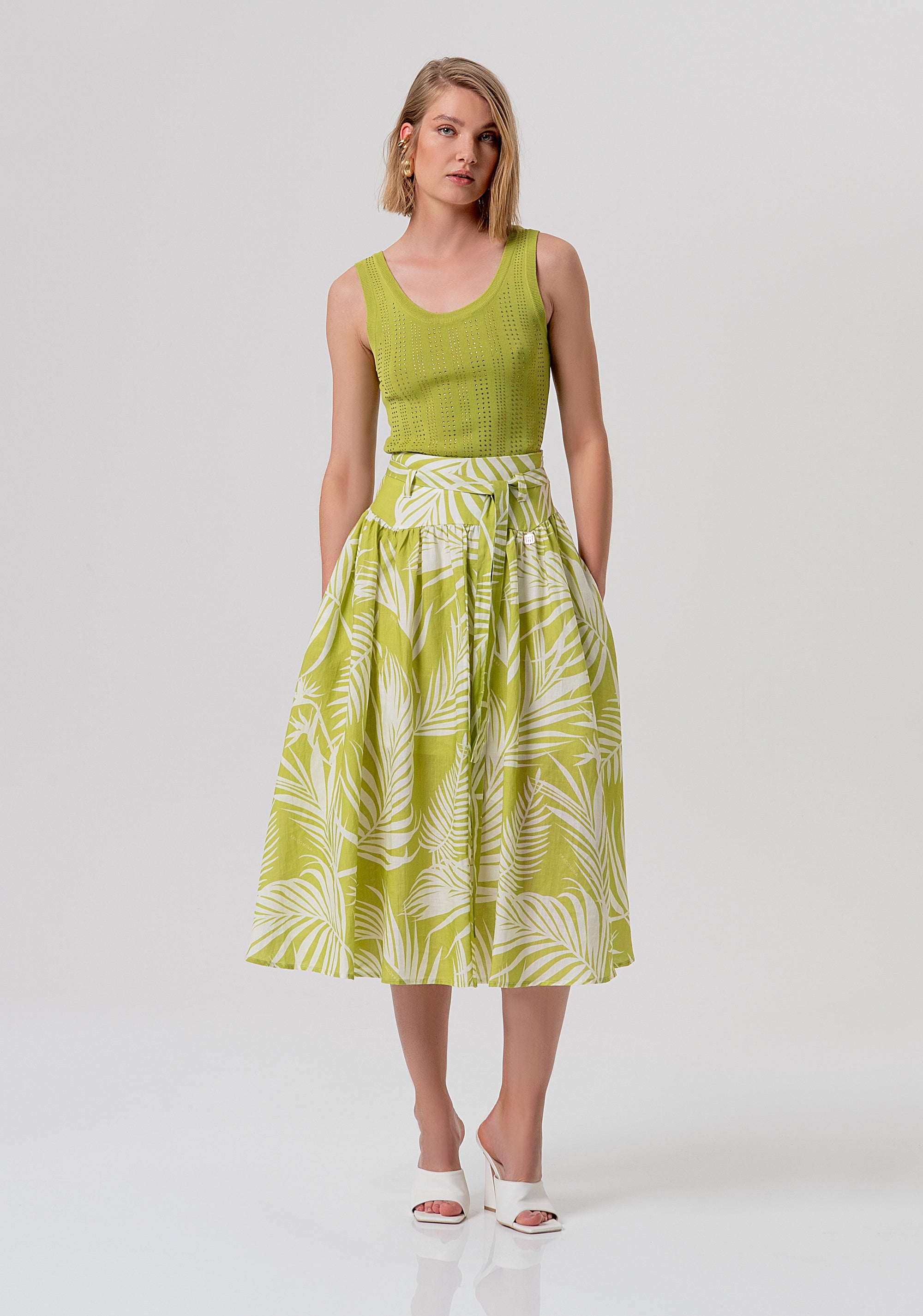 Flare skirt middle length with leaves pattern Fracomina FR26SG2008W835R8-M36