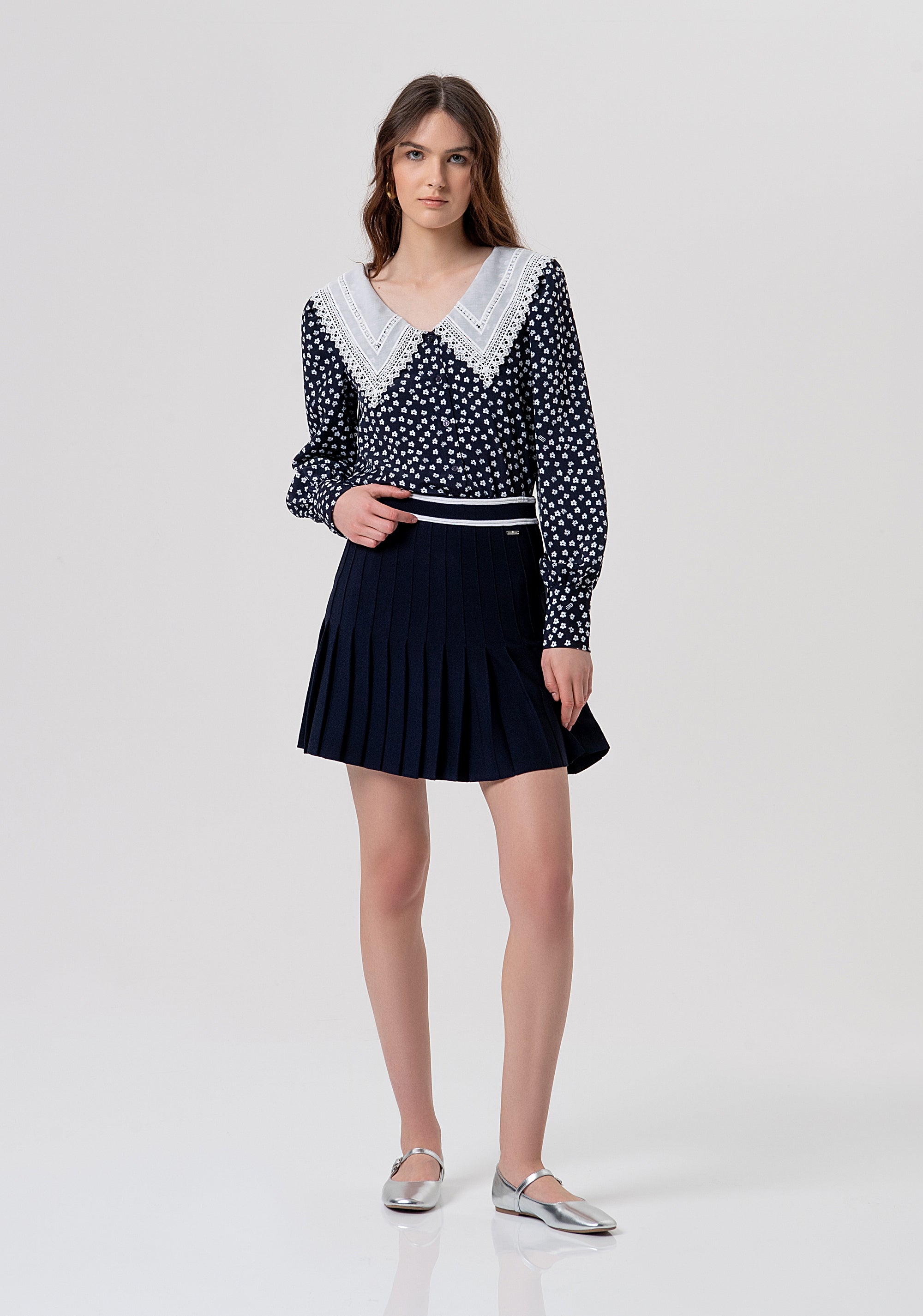 Knitted mini skirt flare with plissè effect Fracomina FR26SG4002K41601-968-1