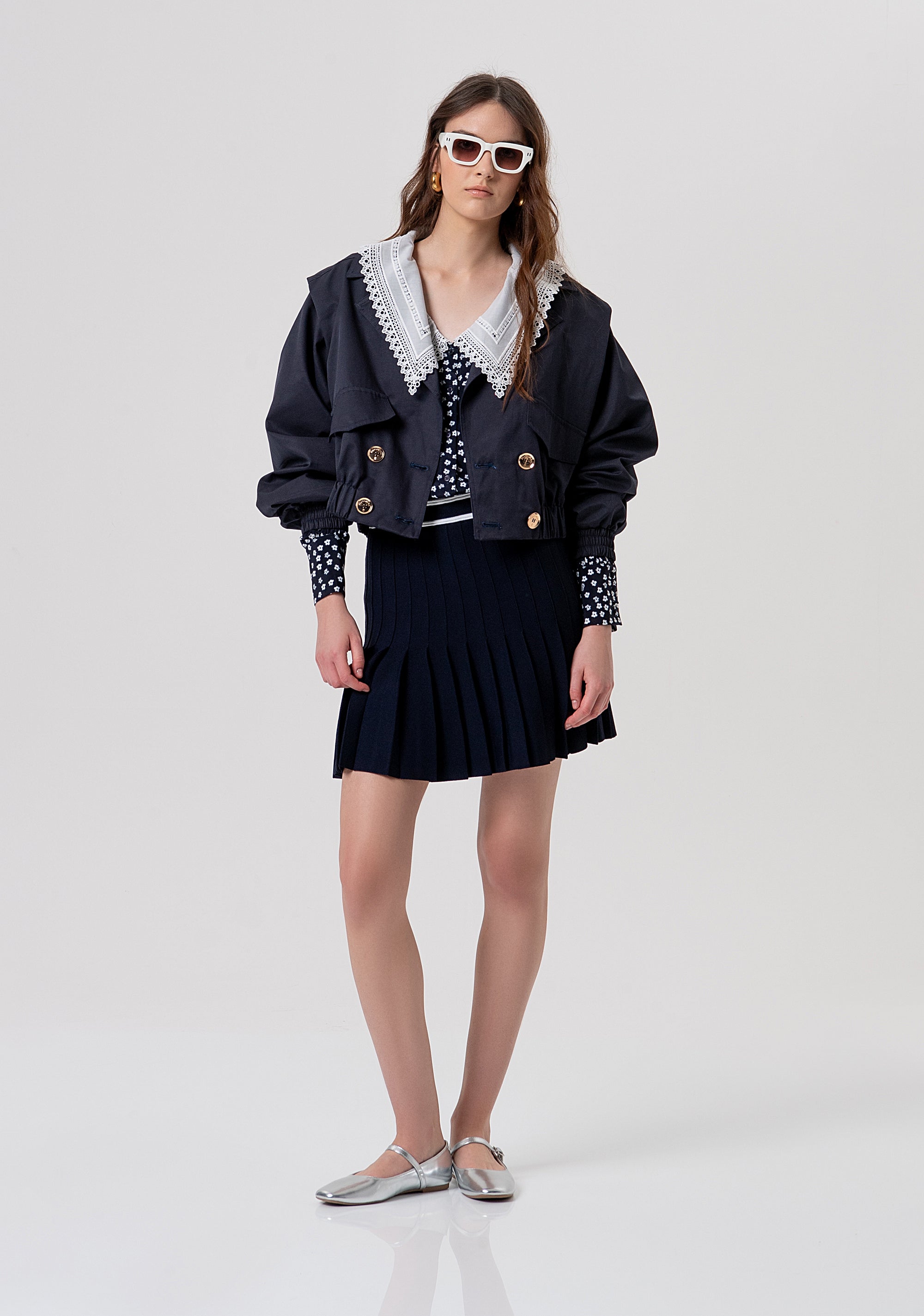 Knitted mini skirt flare with plissè effect Fracomina FR26SG4002K41601-968-4