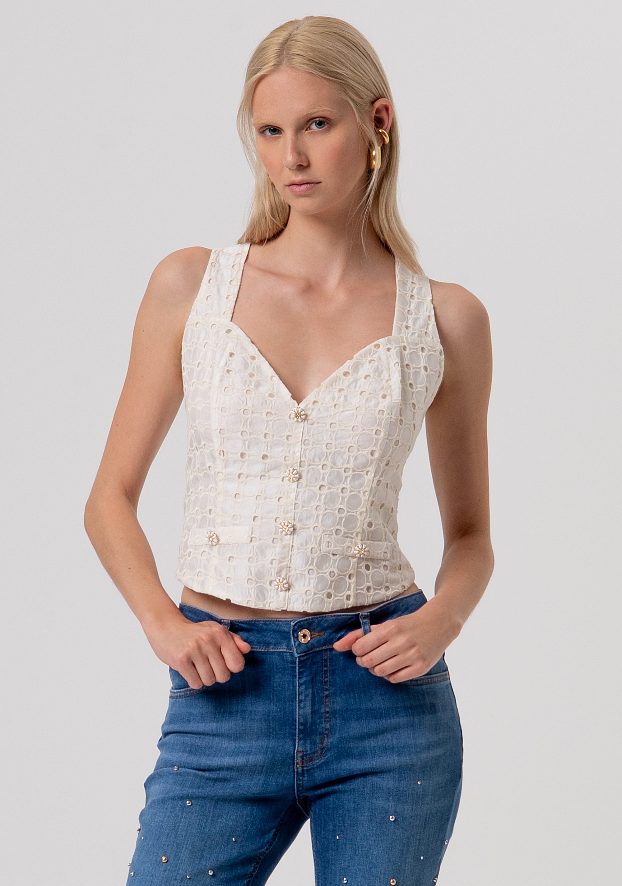 Gilet slim fit made in San Gallo lace Fracomina FR26SJ5010W824R1-B59-1