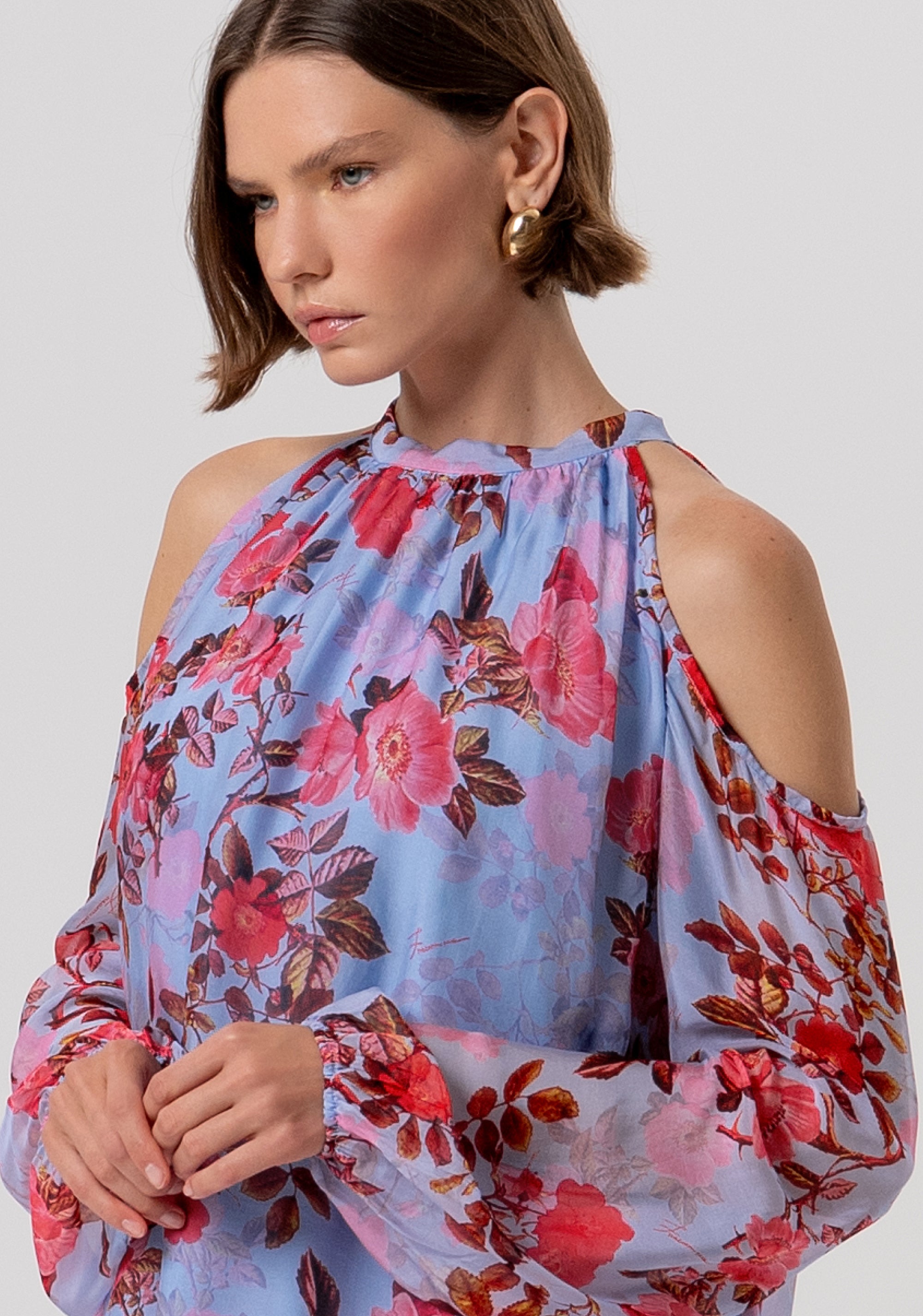 Top regular fit made in soft fabric with silk and flowery print Fracomina FR26ST1011W774R8-M27-2