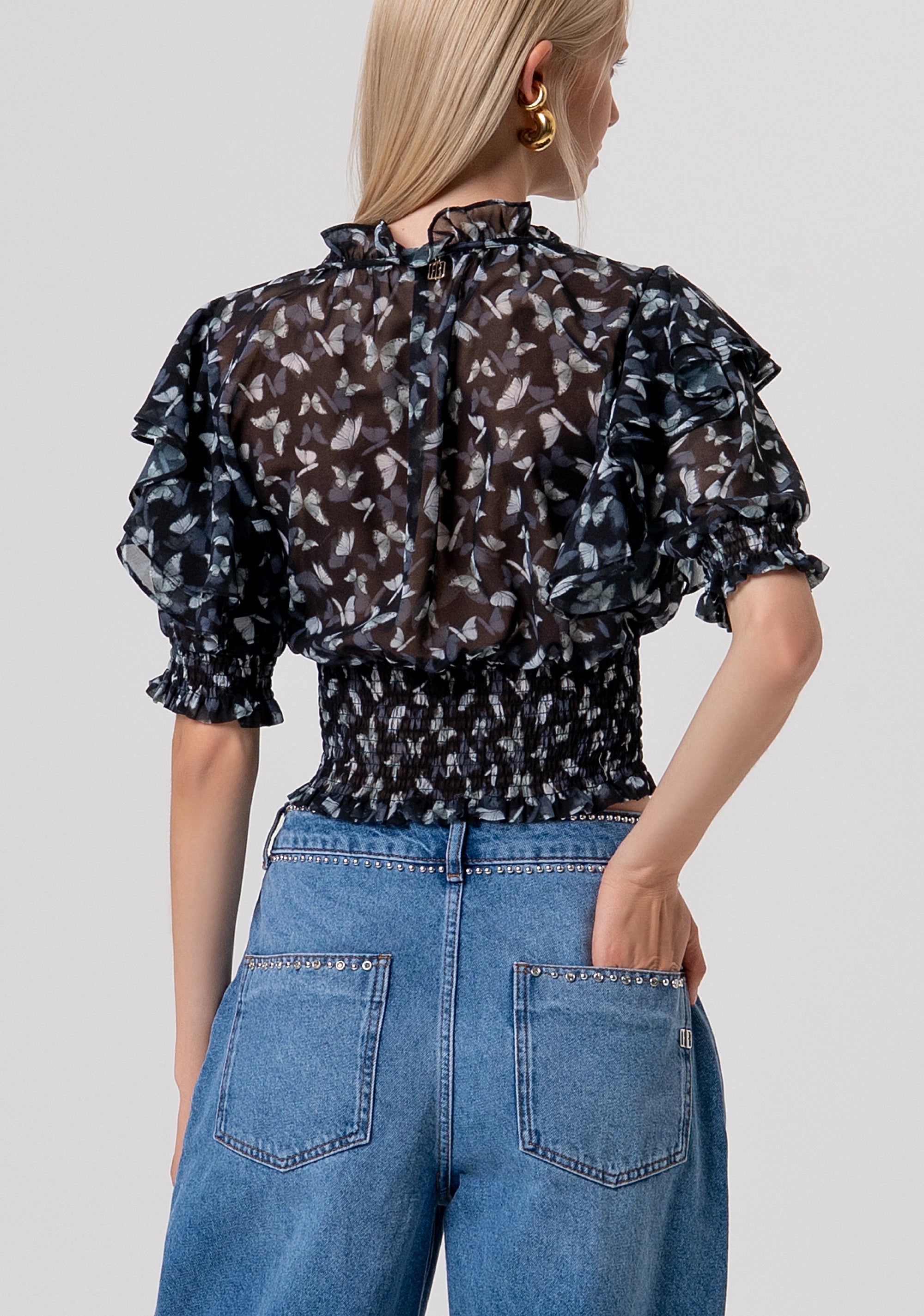 Top cropped with flowery pattern Fracomina FR26ST1013W412W6-054-3