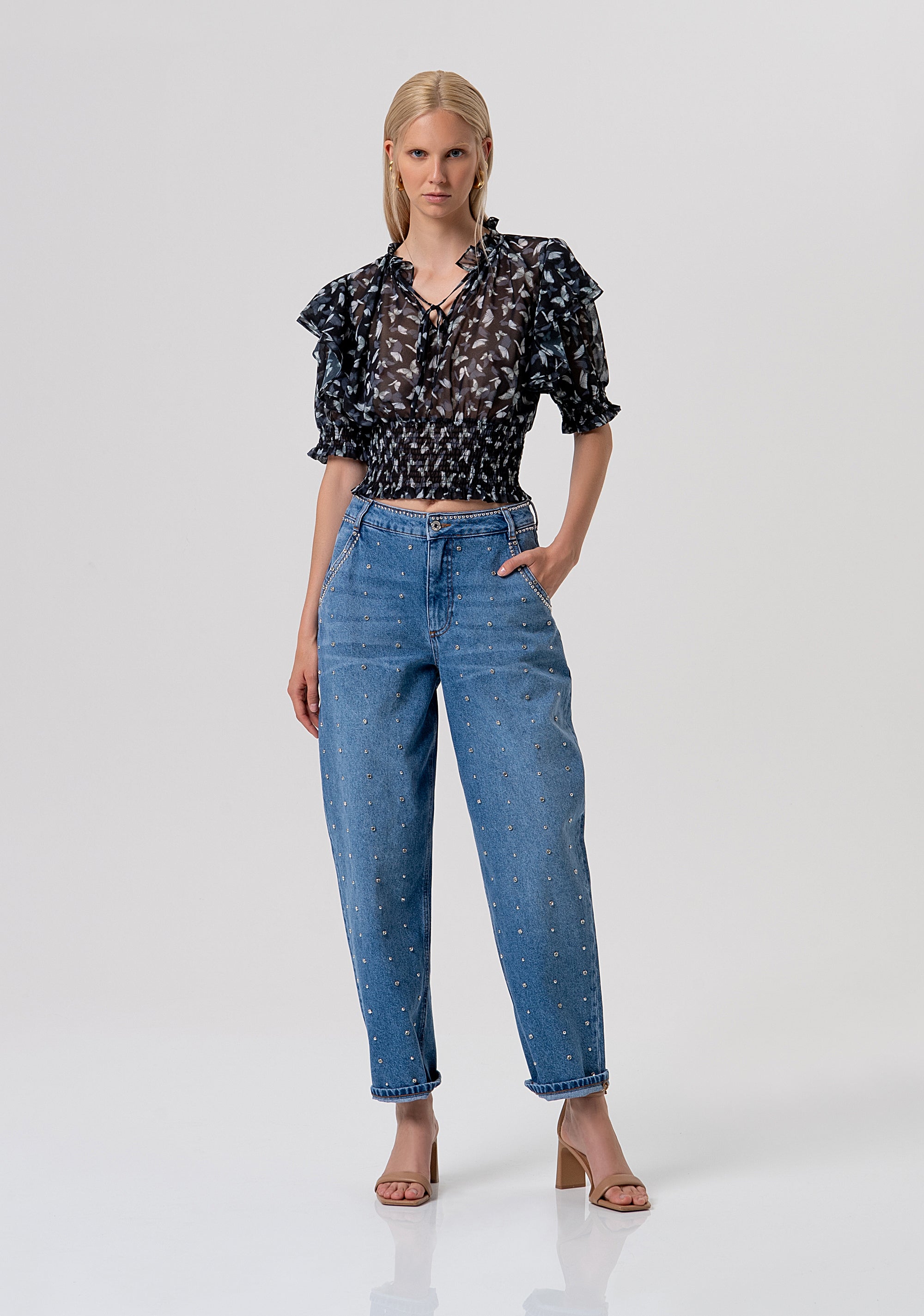 Top cropped with flowery pattern Fracomina FR26ST1013W412W6-054-4