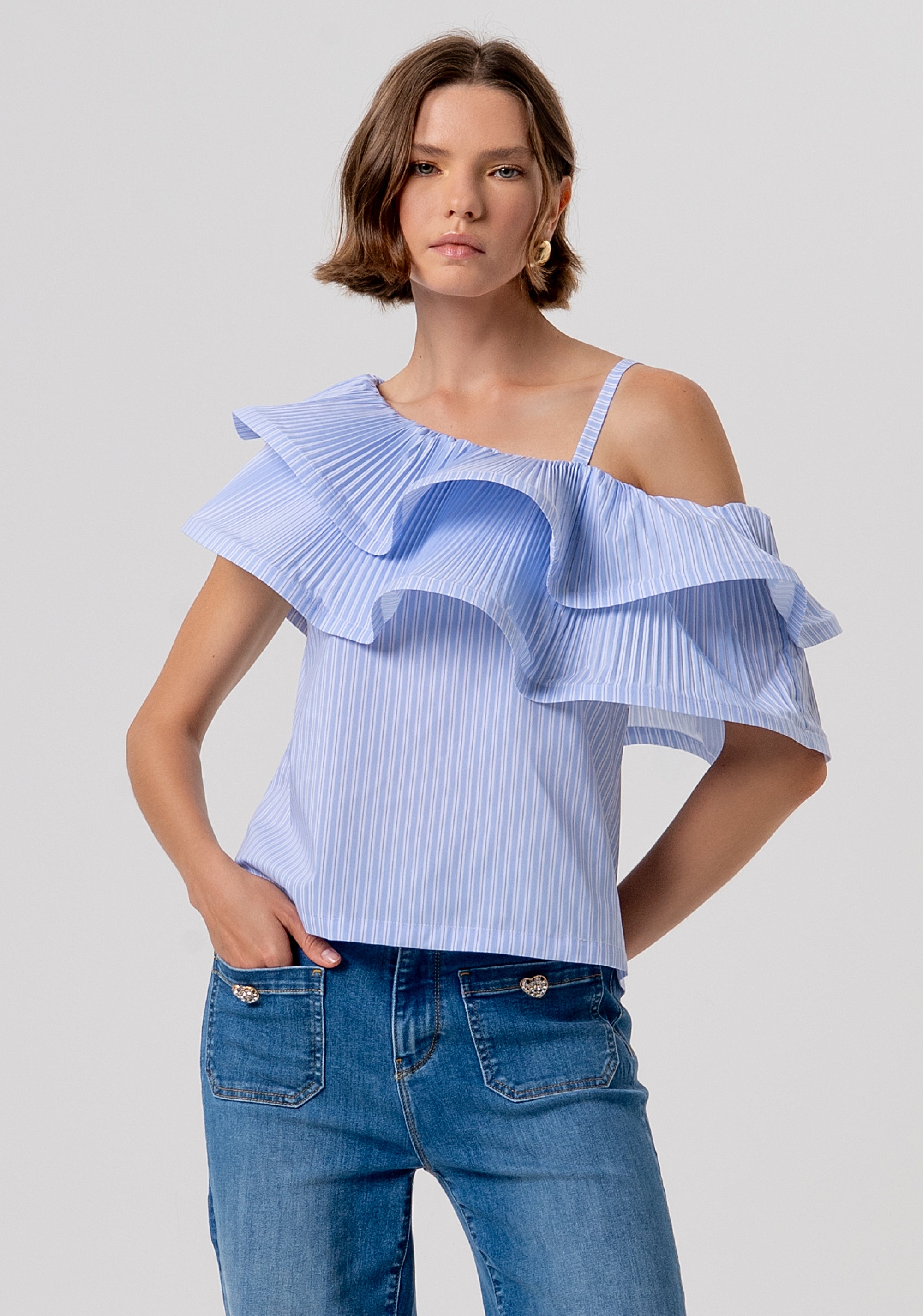 Top regular fit single shoulder with striped pattern Fracomina FR26ST2004W697N8-I24-1