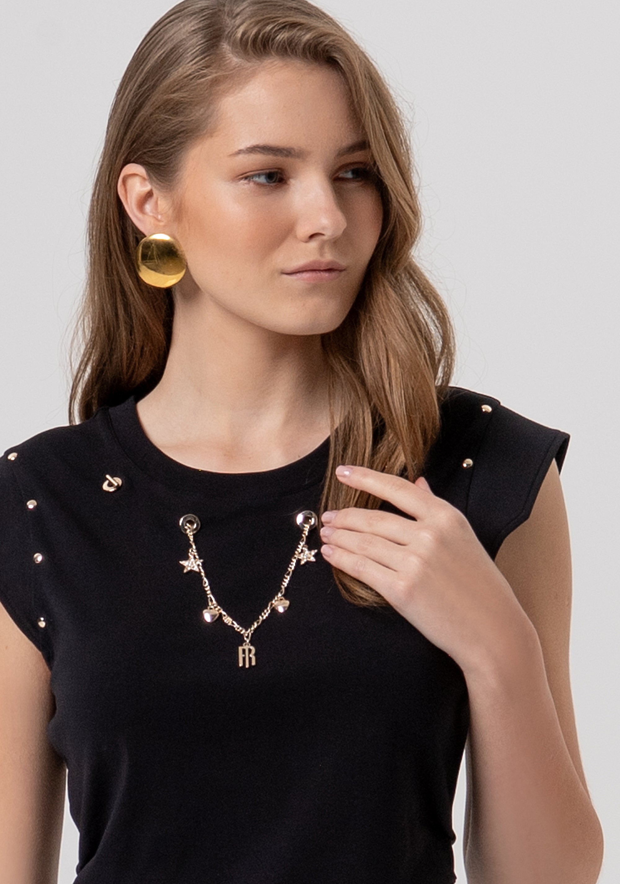 T-shirt regular fit made in jersey with eyelets and paired necklace Fracomina FR26ST3026J40801-053-2