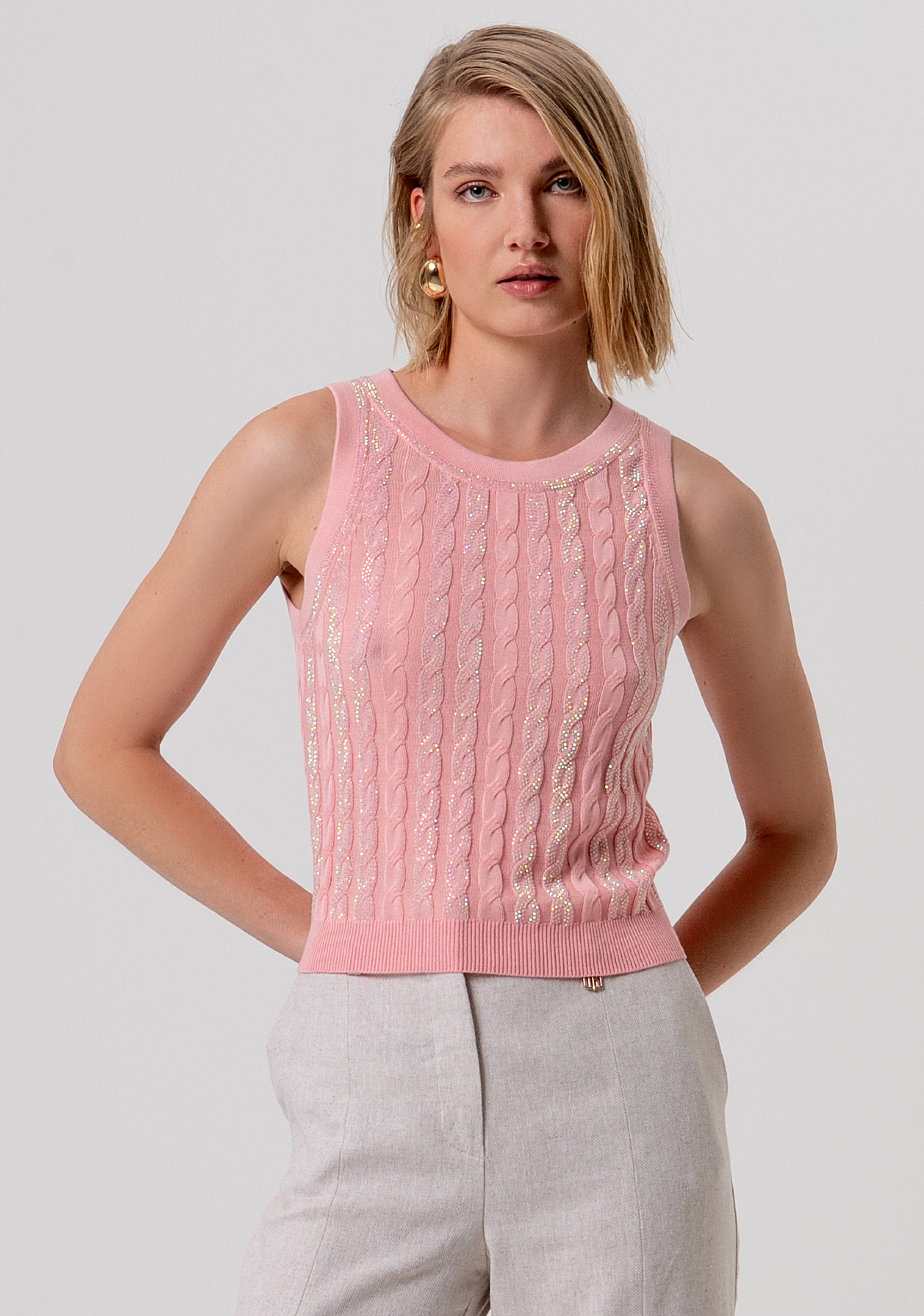 Knitted tank top slim fit with plaits Fracomina FR26ST4008K547R9-107-1