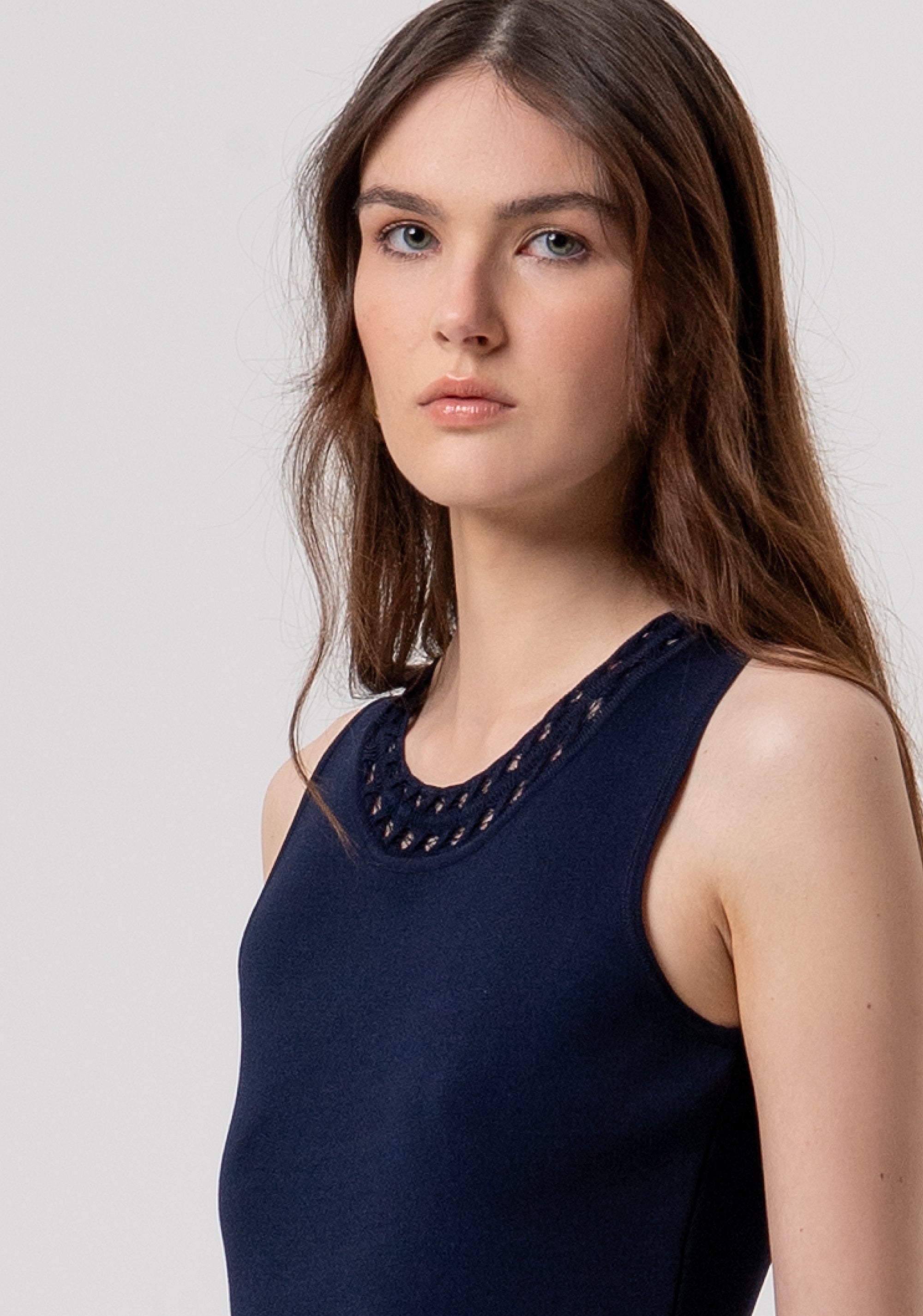 Sleeveless Top with Jewel Neckline and Structured Shoulders Fracomina FR26ST4011K52401-117-2