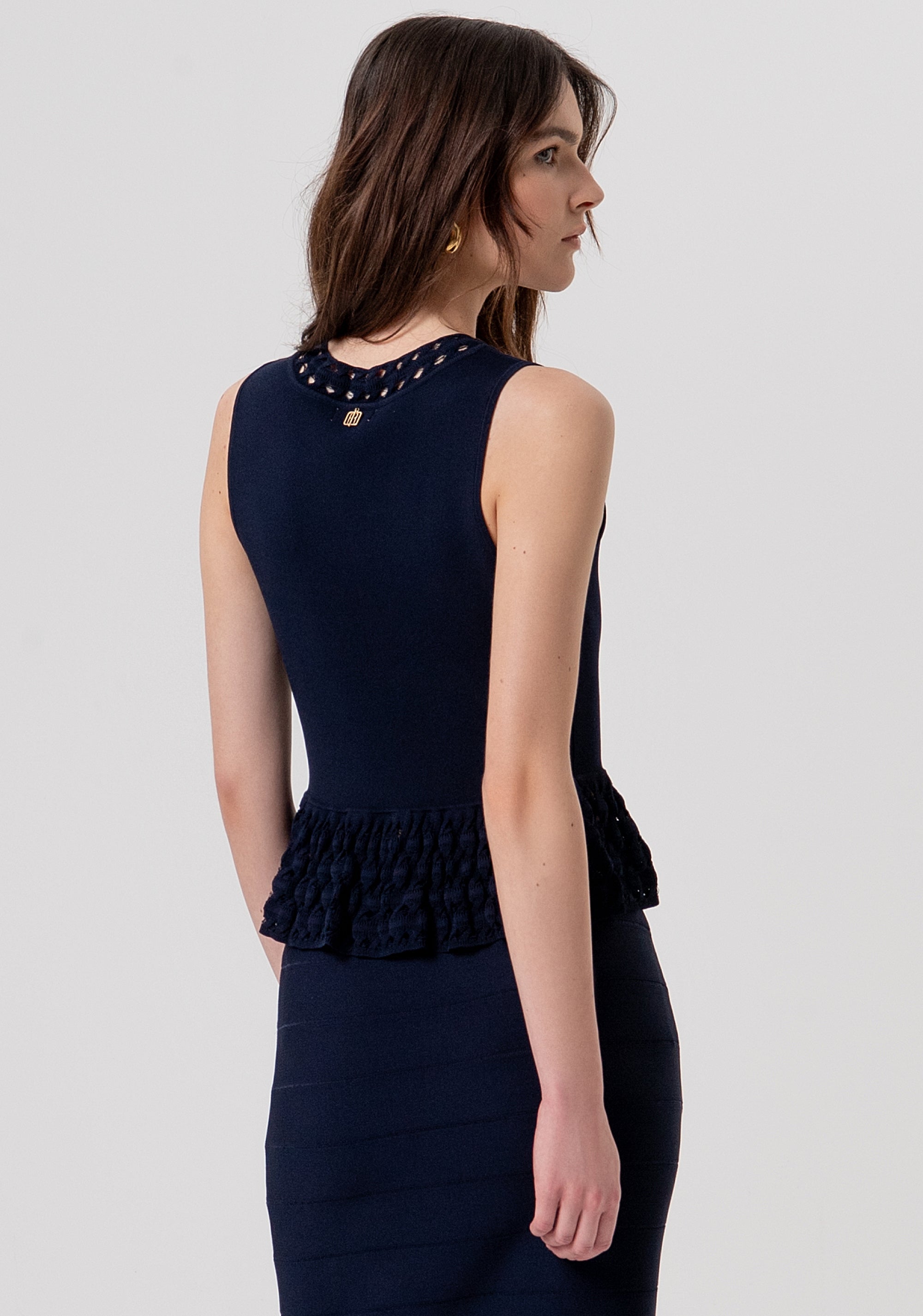 Sleeveless Top with Jewel Neckline and Structured Shoulders Fracomina FR26ST4011K52401-117-3