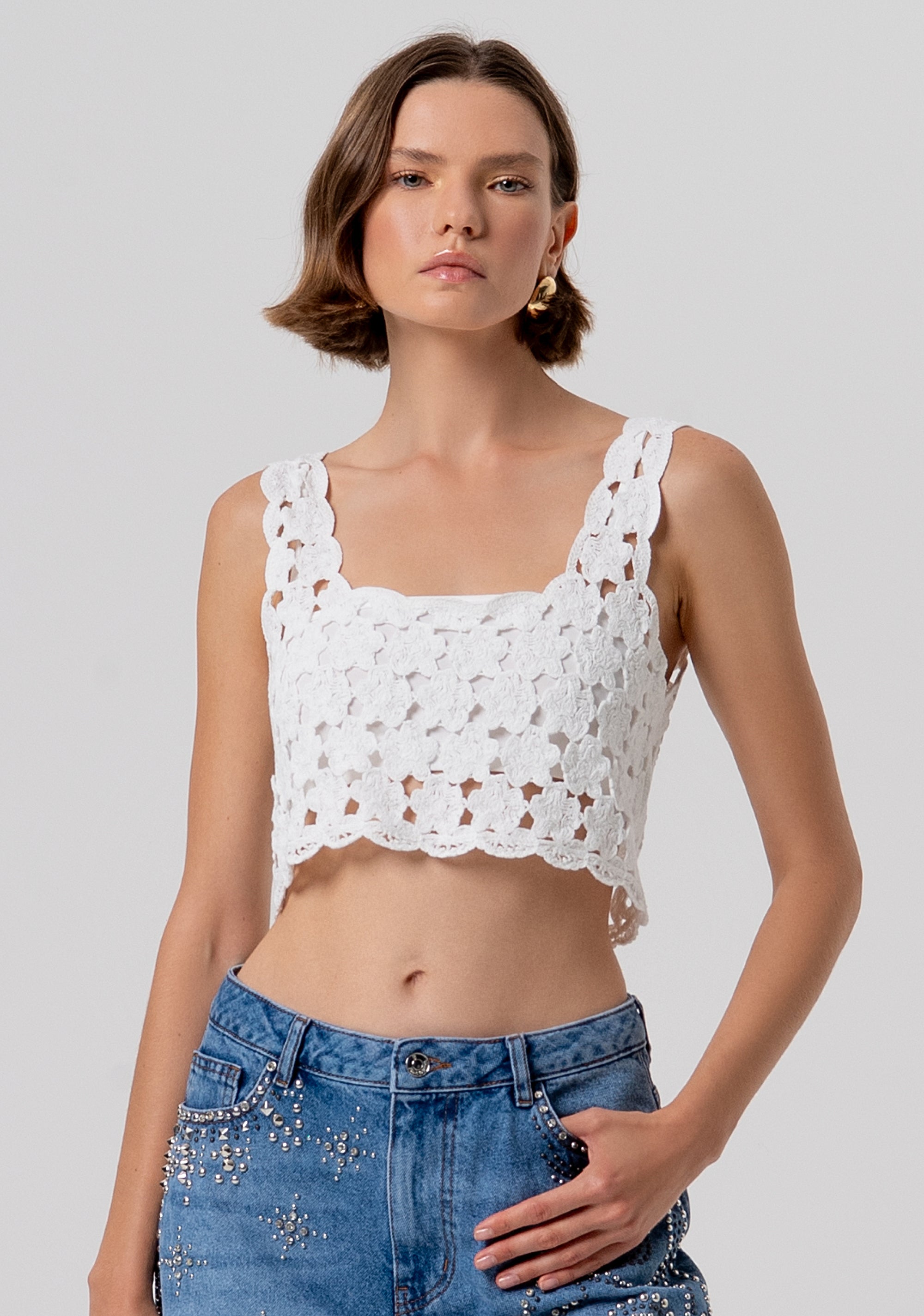 Knitted tank top cropped with lace Fracomina FR26ST4017K488R6-108-1