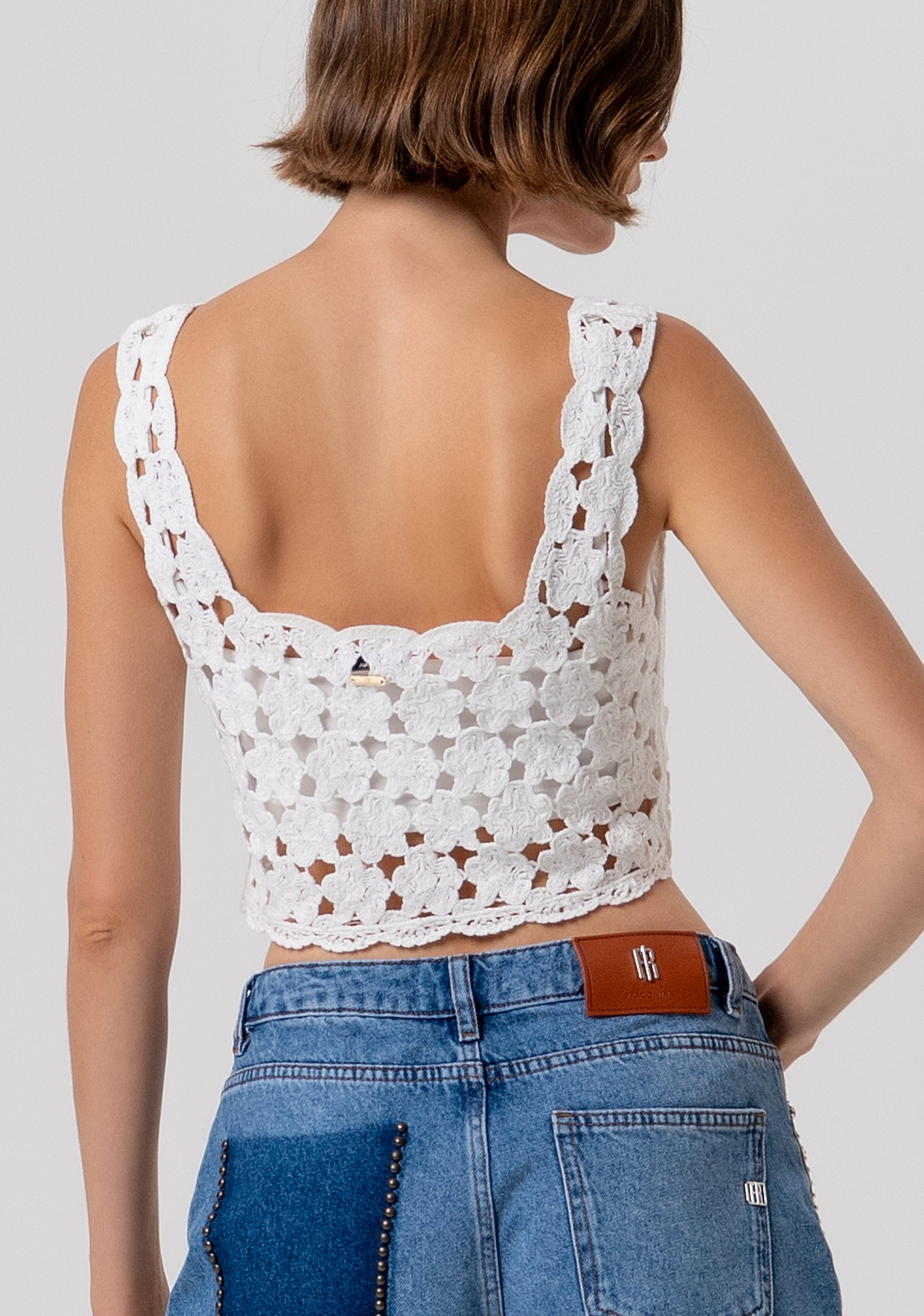 Knitted tank top cropped with lace Fracomina FR26ST4017K488R6-108-3
