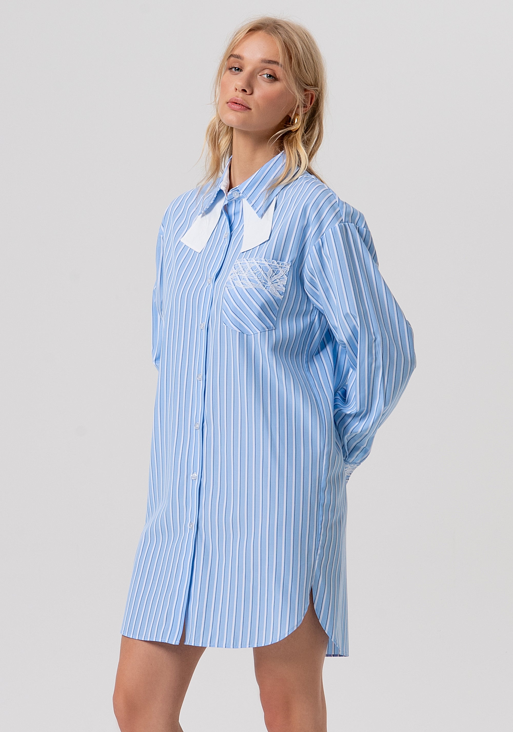 Long shirt over fit with stripes Fracomina FR26ST6029W827N8-I24-3