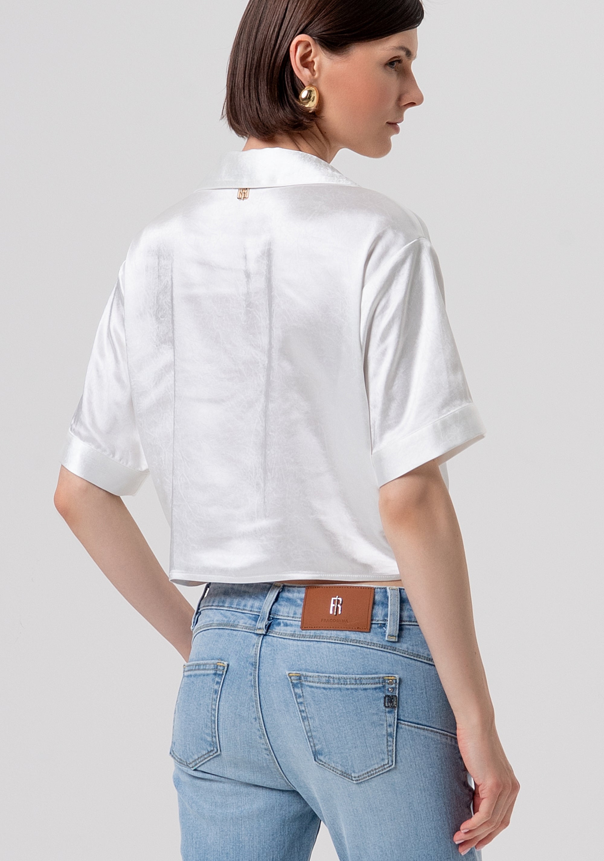 Shirt cropped made in satin with bow Fracomina FR26ST6036W41101-108-3