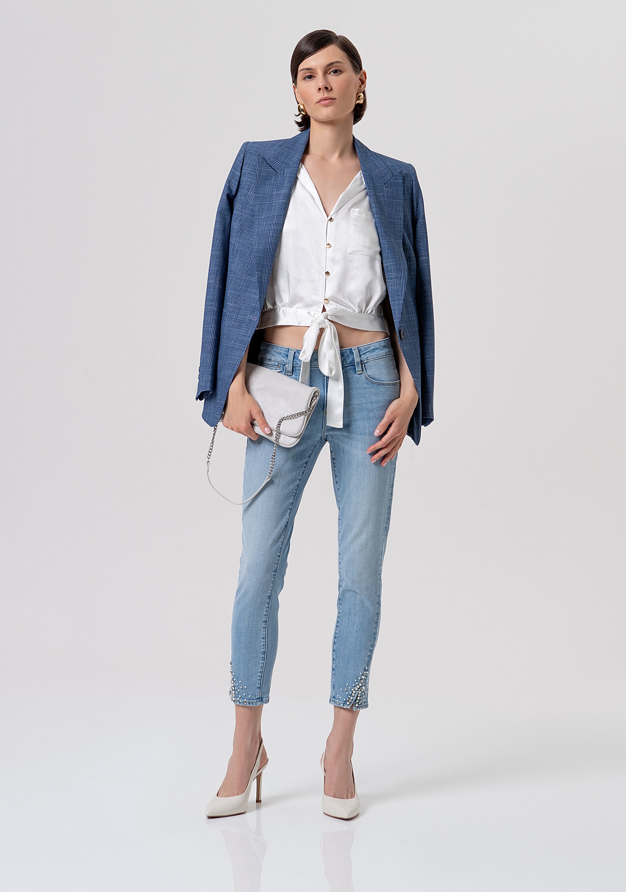 Shirt cropped made in satin with bow Fracomina FR26ST6036W41101-108-4