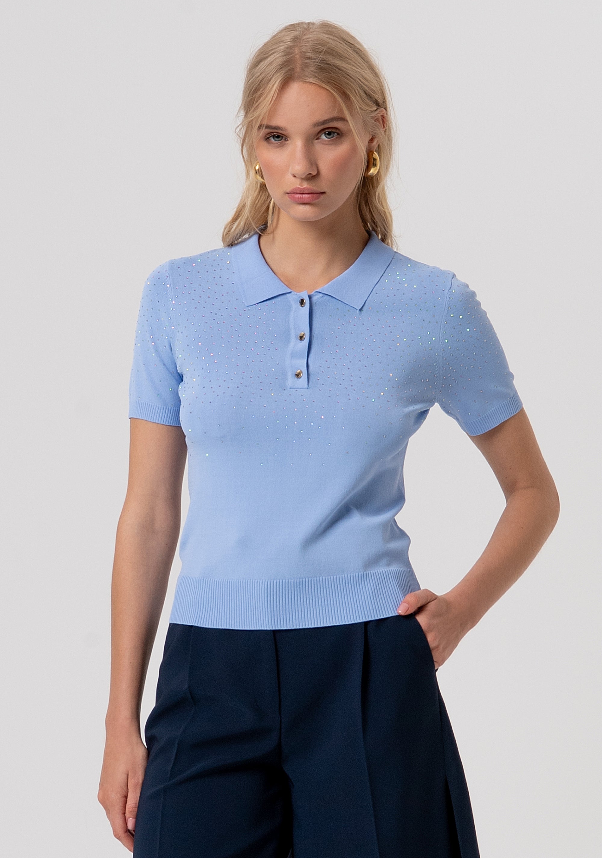 Knitted polo slim fit with strasses Fracomina FR26ST7003K524R9-175