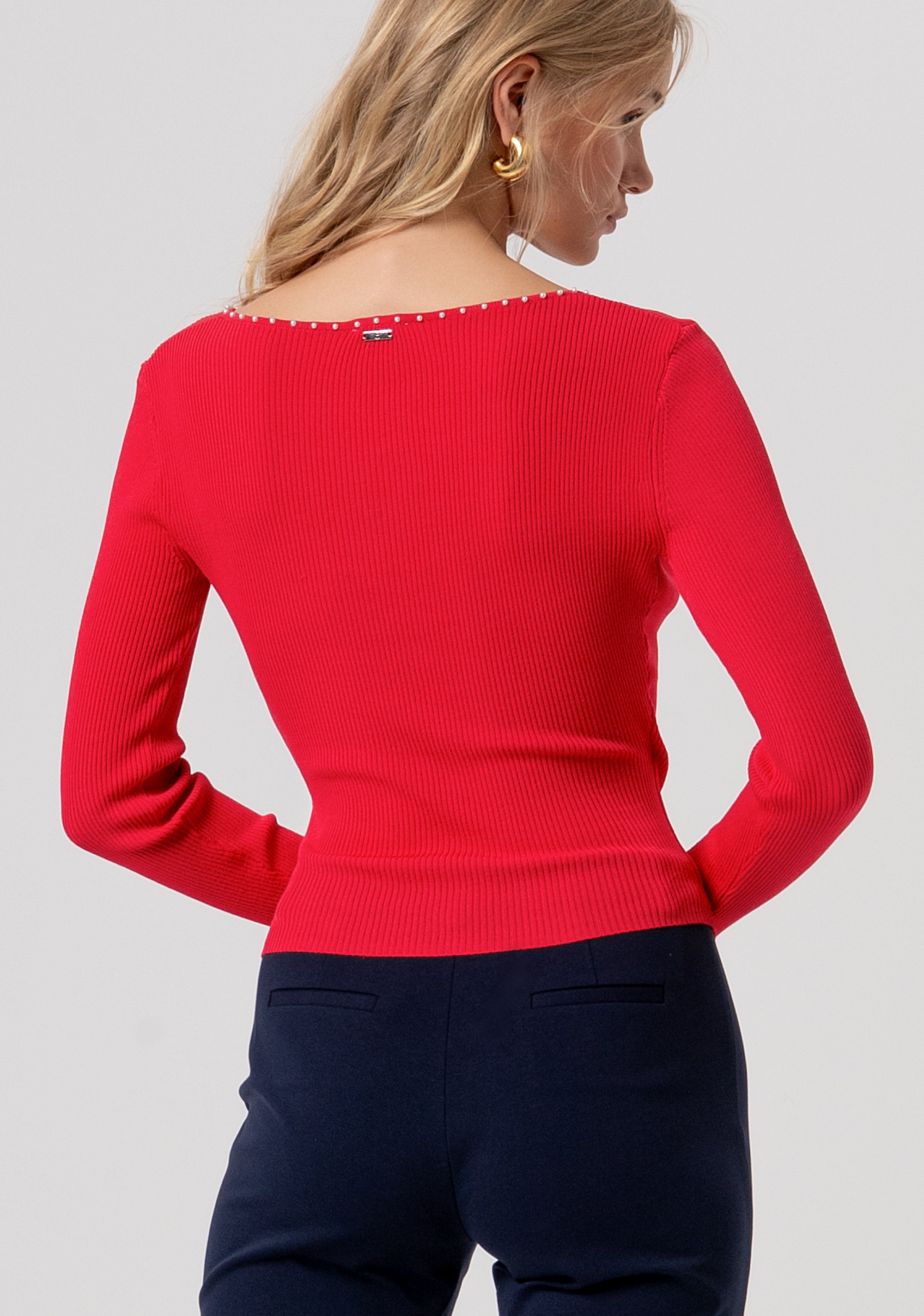 Knitwear slim fit with ribs and criss crossed neckline Fracomina FR26ST7010K52401-101-3