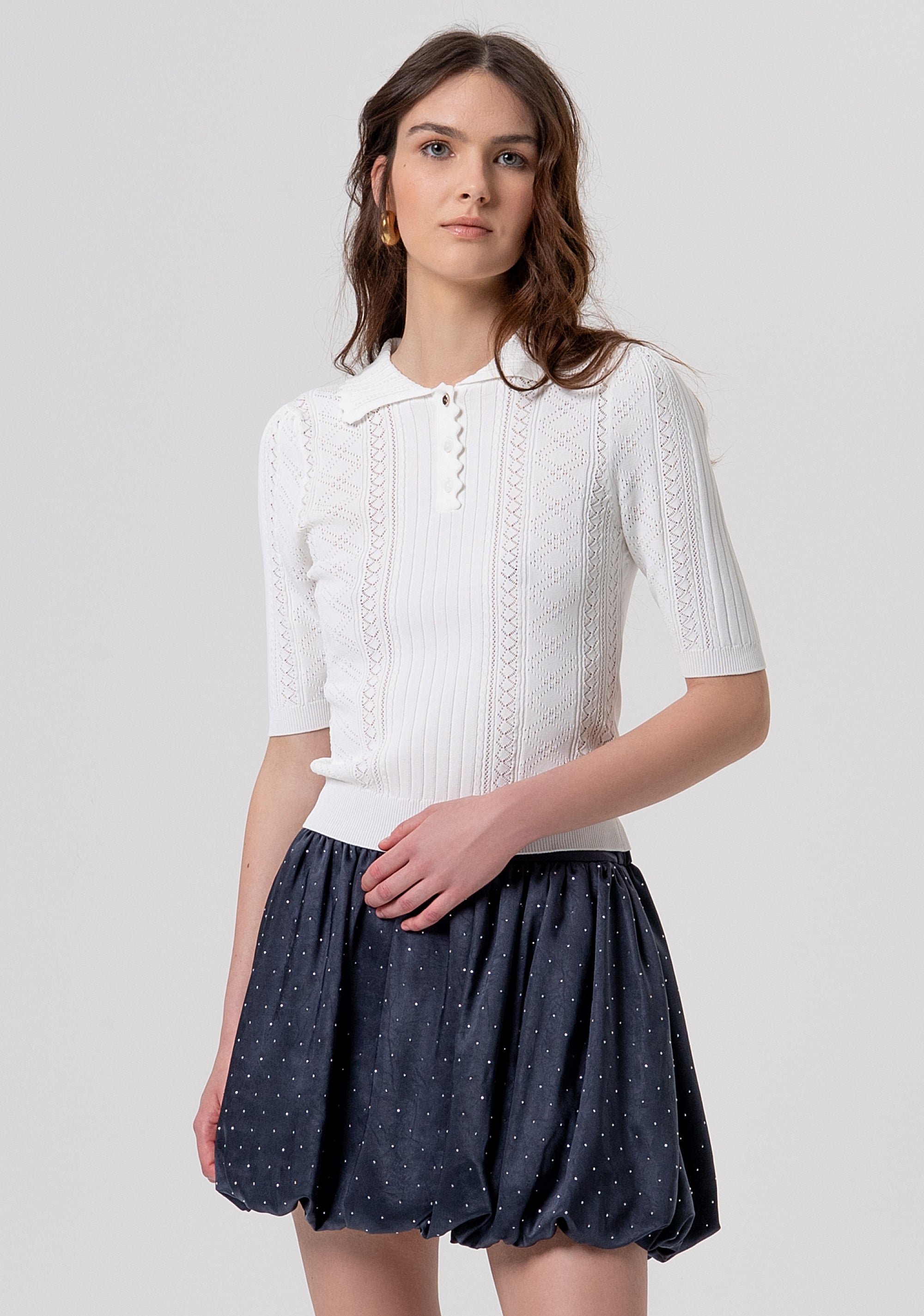 Knitted polo slim fit with openwork Fracomina FR26ST7013K41601-108-1