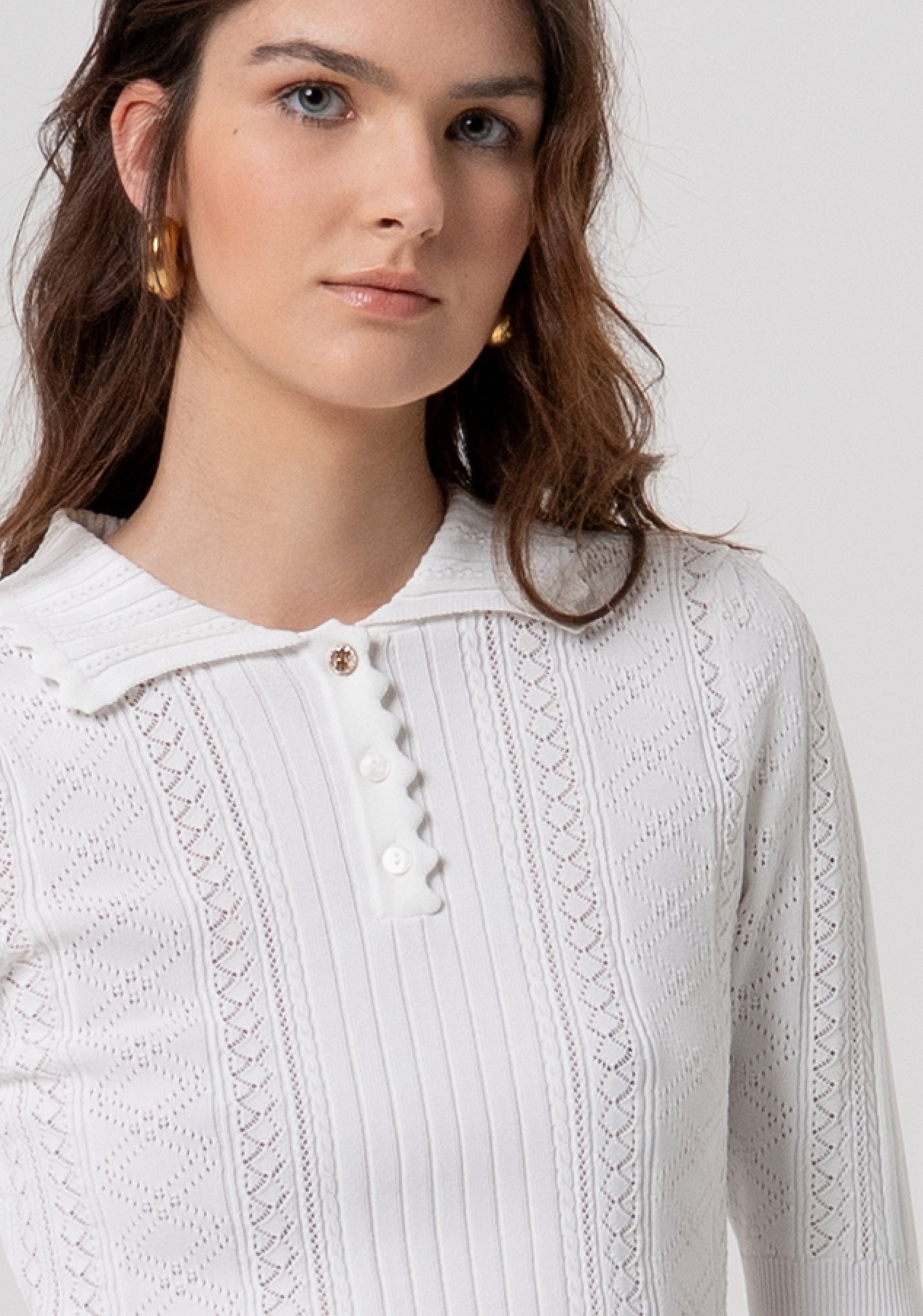 Knitted polo slim fit with openwork Fracomina FR26ST7013K41601-108-2