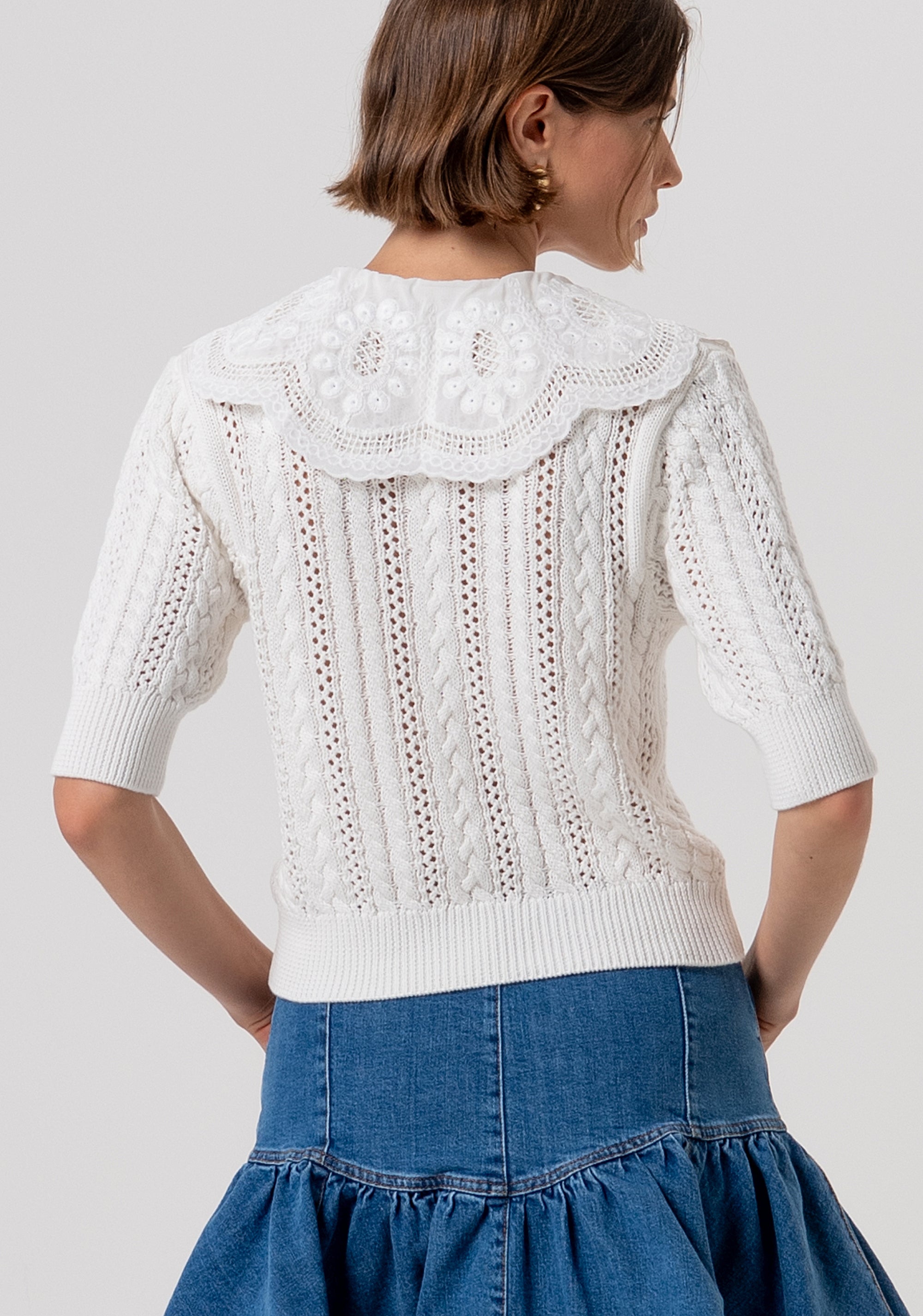 Knitwear regular fit made in cotton with plaits and openwork Fracomina FR26ST7015K48801-108-3