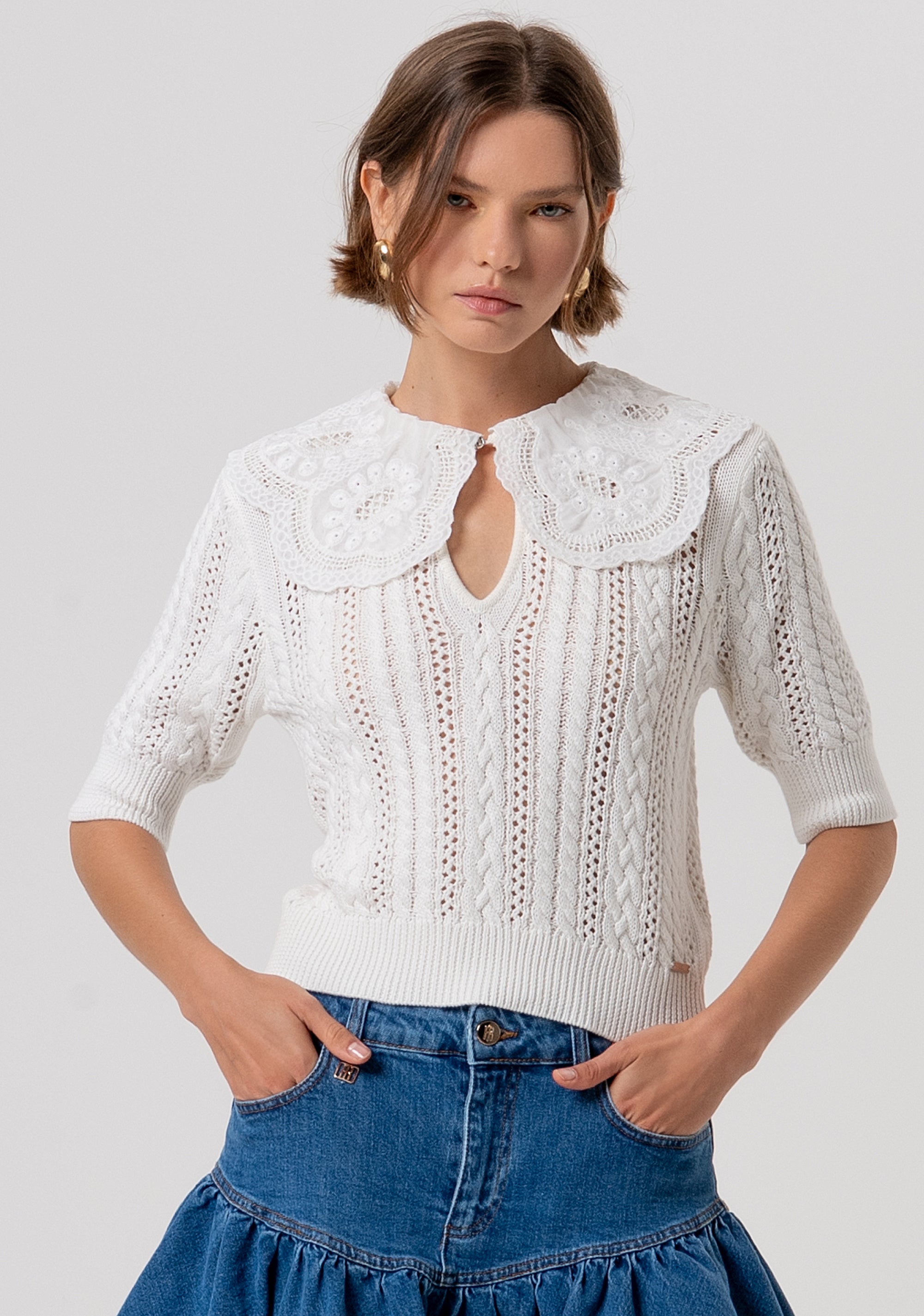 Knitwear regular fit made in cotton with plaits and openwork Fracomina FR26ST7015K48801-108