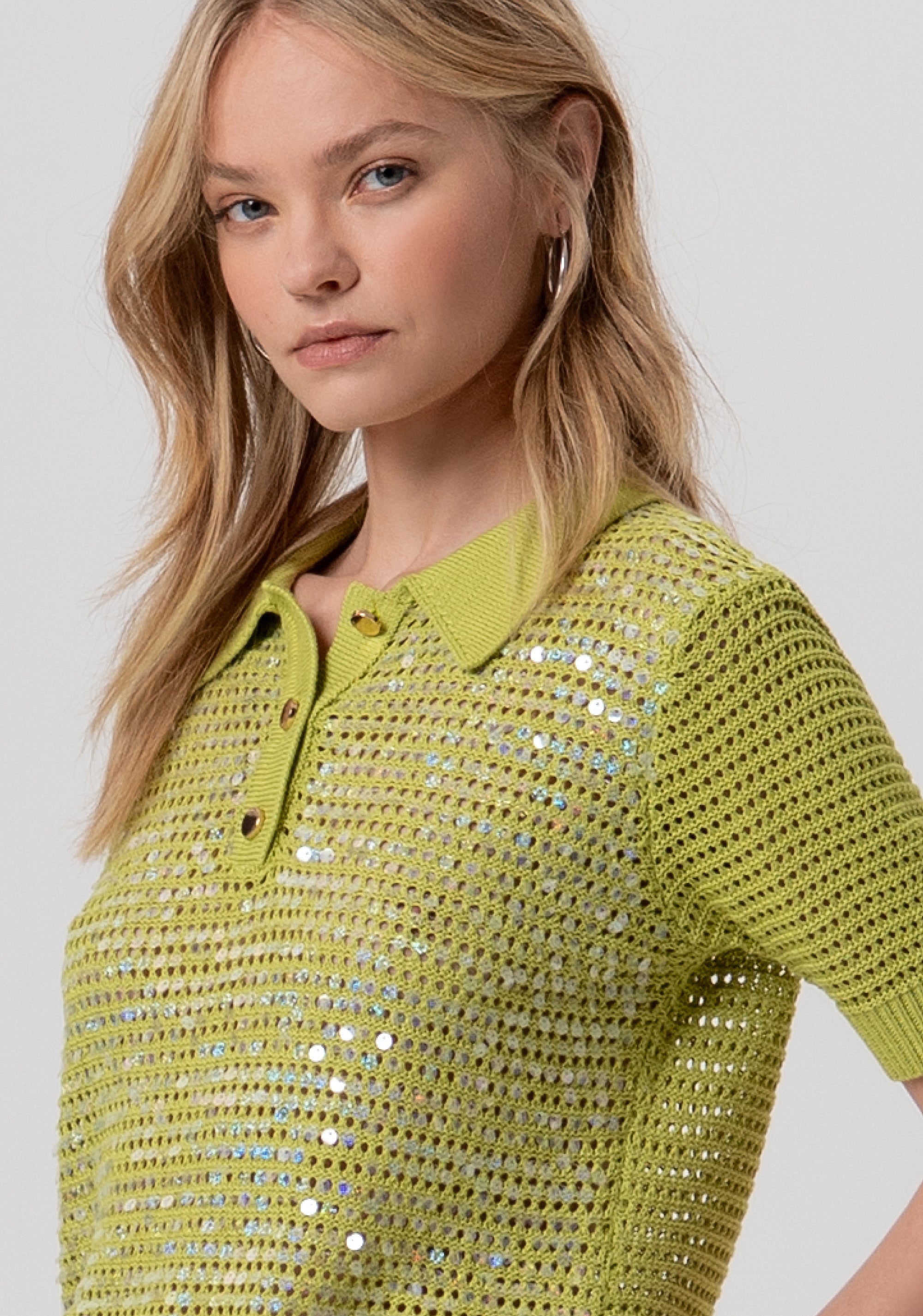 Knitted polo regular fit with openwork and sequins Fracomina FR26ST7022K525R9-813-2