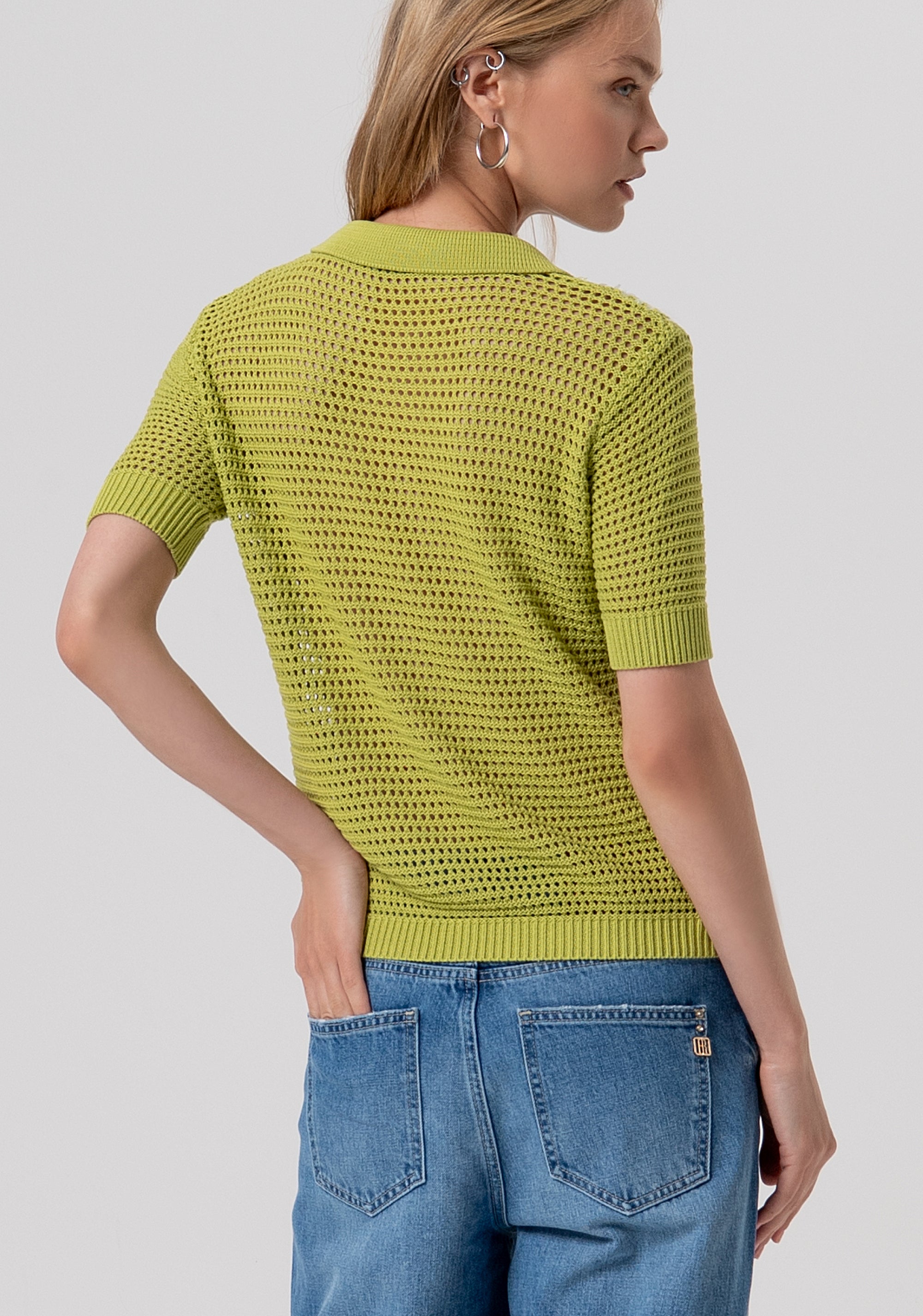 Knitted polo regular fit with openwork and sequins Fracomina FR26ST7022K525R9-813-3