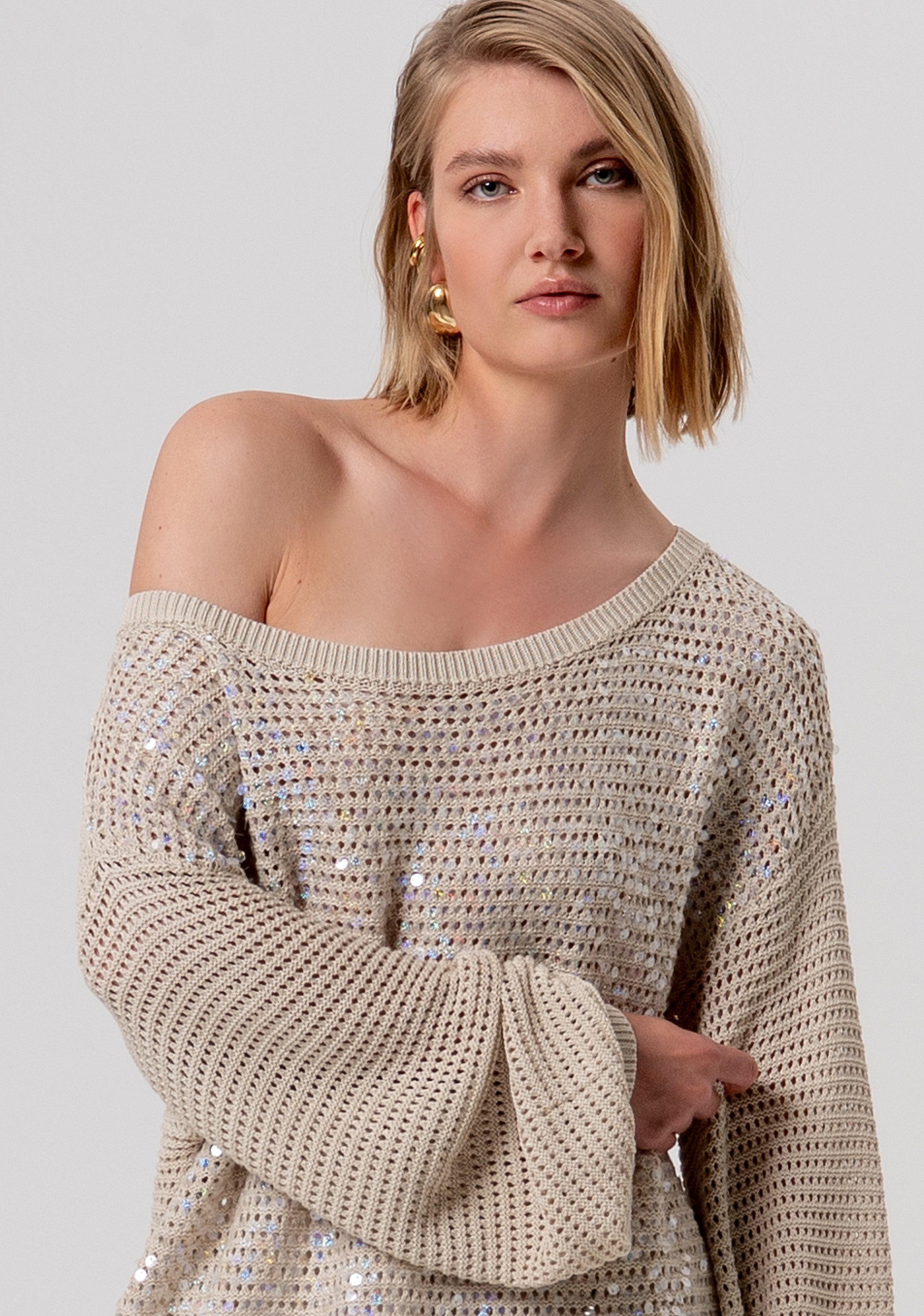 Knitwear over fit with openwork and sequins Fracomina FR26ST7023K525R9-251-2