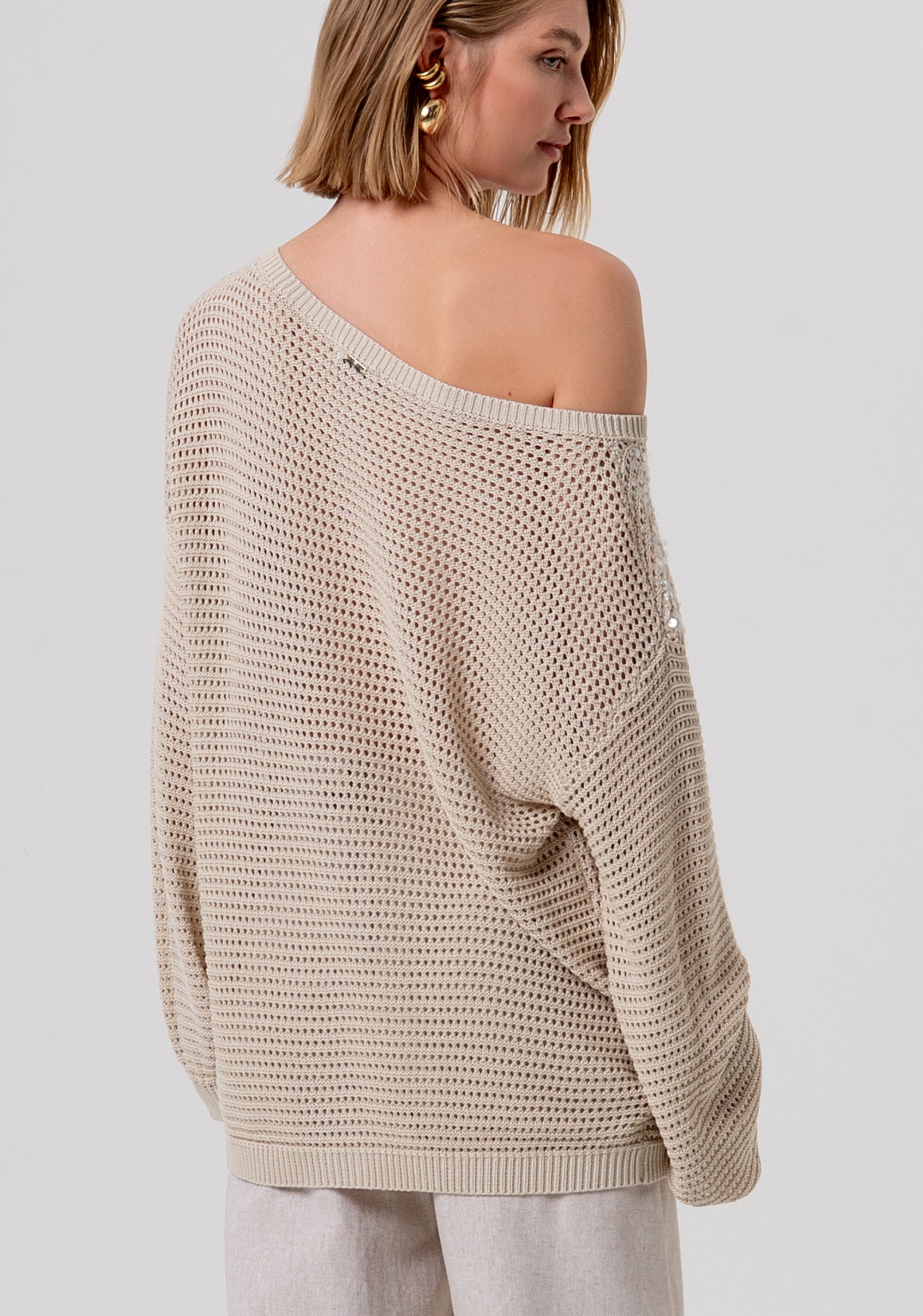 Knitwear over fit with openwork and sequins Fracomina FR26ST7023K525R9-251-3
