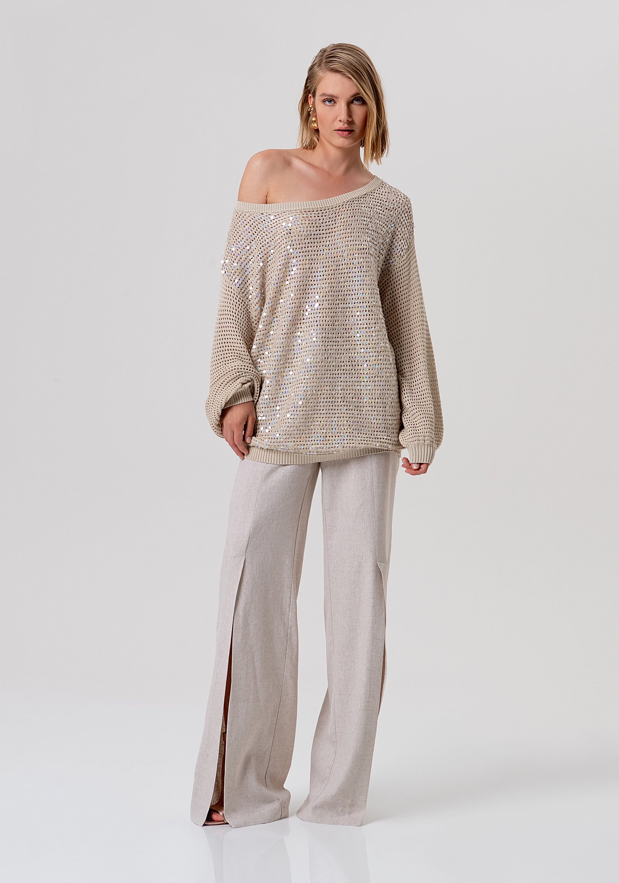 Knitwear over fit with openwork and sequins Fracomina FR26ST7023K525R9-251-4