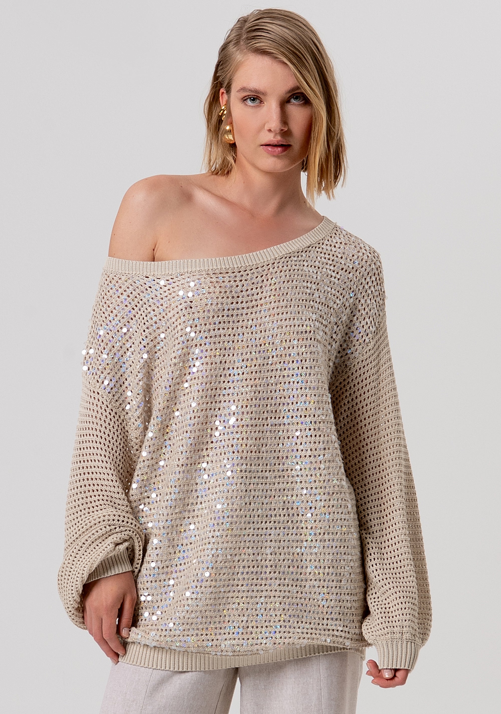 Knitwear over fit with openwork and sequins Fracomina FR26ST7023K525R9-251