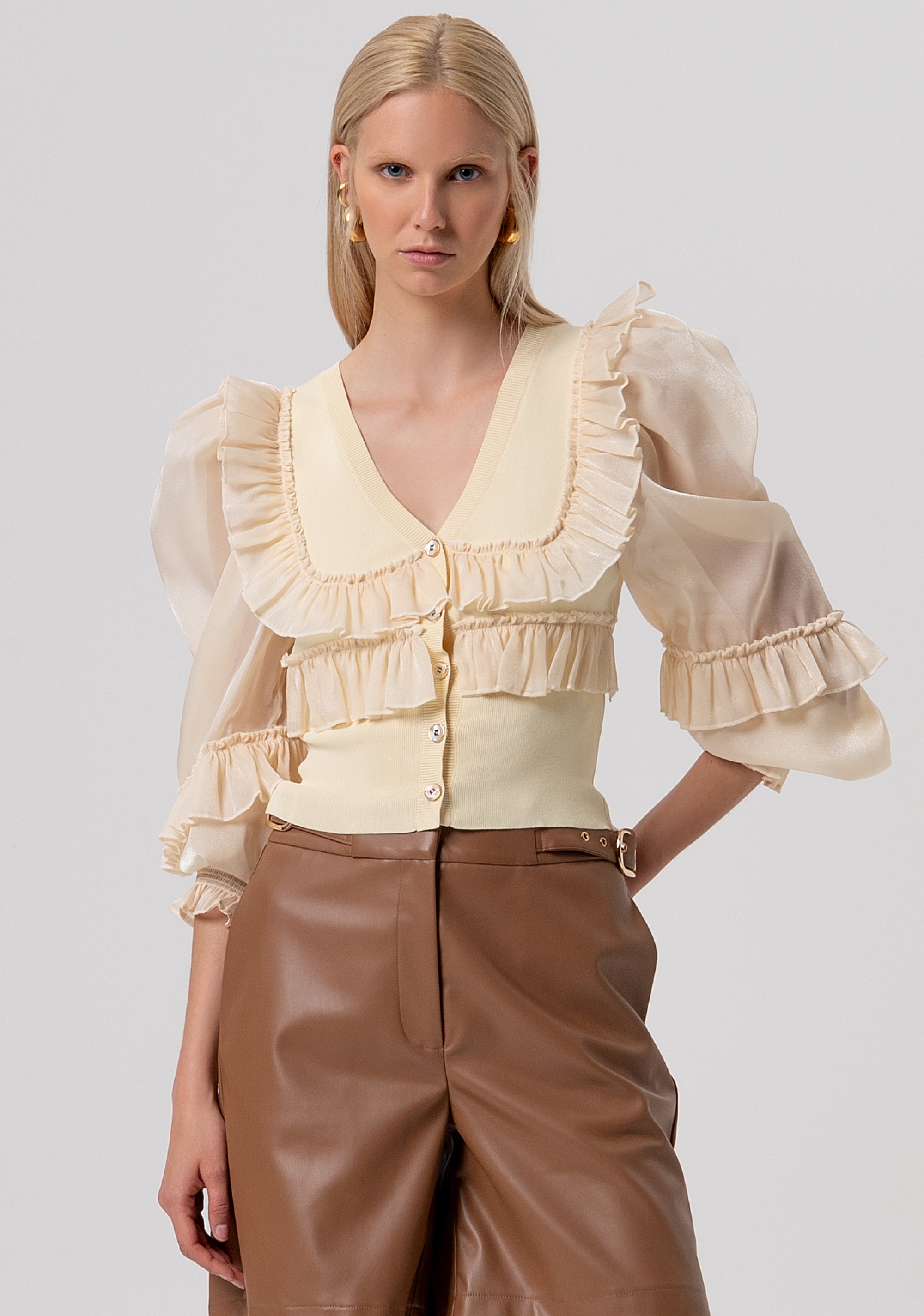 Cardigan slim fit with frills made in georgette Fracomina FR26ST8015K41601-B59-1