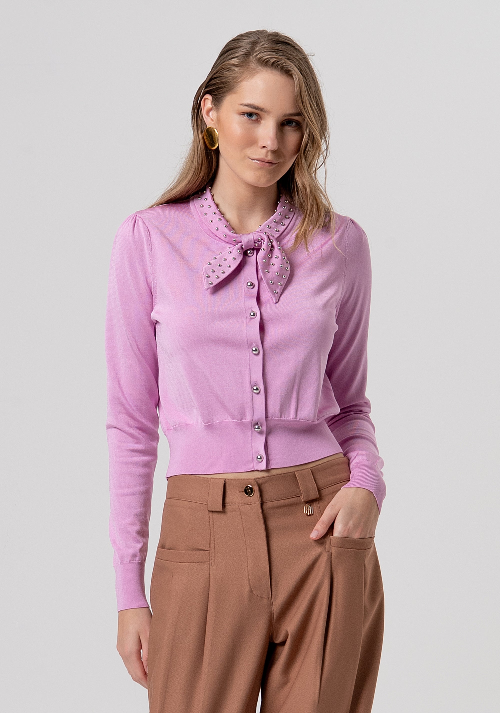 Cardigan regular fit with bow at the neck drop Fracomina FR26ST8016K42101-226