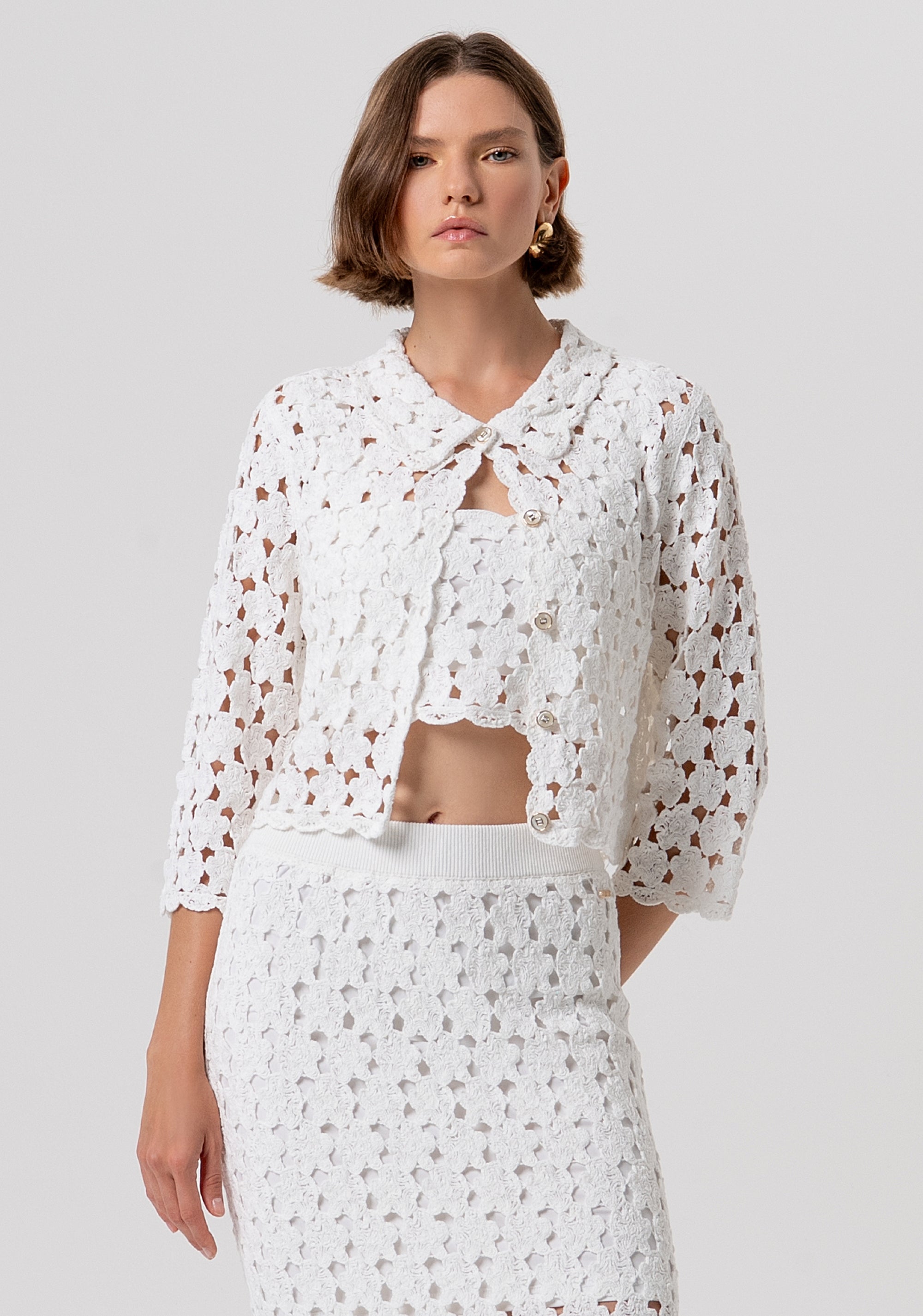 Cardigan regular fit made in lace Fracomina FR26ST8018K488R6-108-1