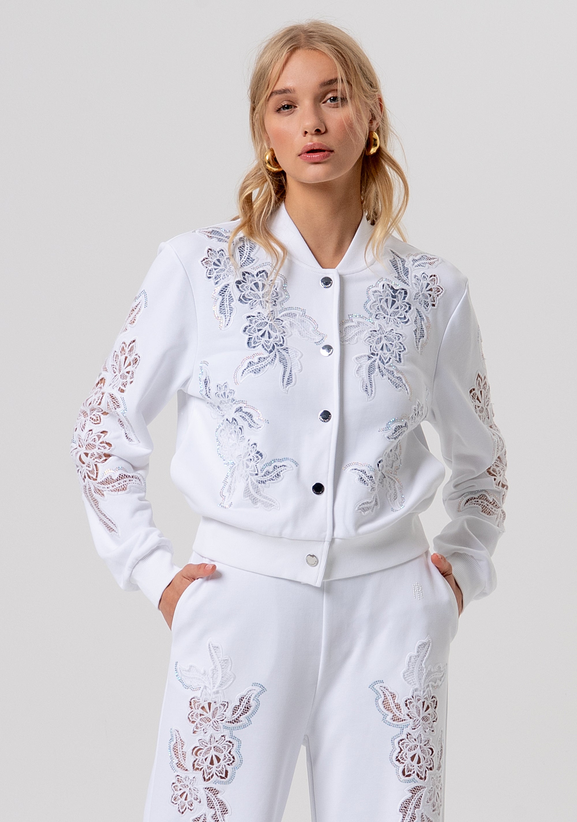 Bomber jacket regular fit made in fleece with lace embroideries Fracomina FR26ST9005F409E5-278-1