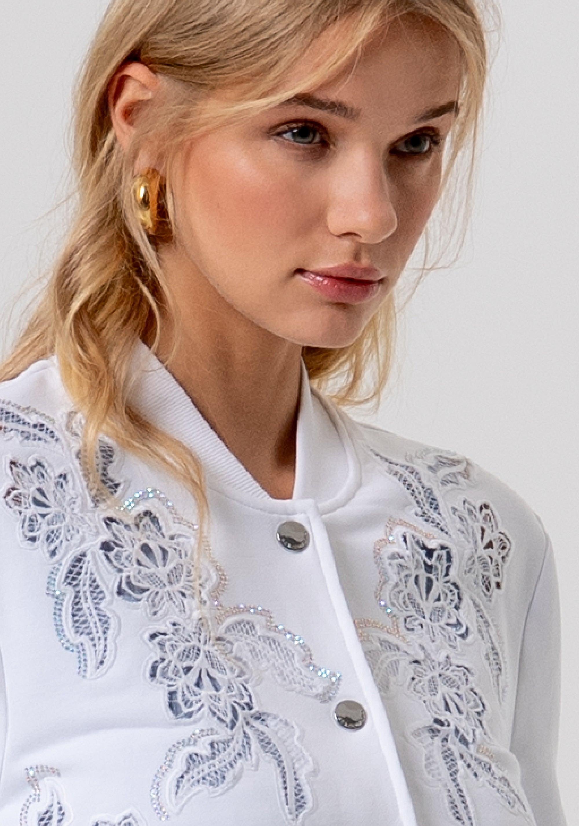 Bomber jacket regular fit made in fleece with lace embroideries Fracomina FR26ST9005F409E5-278-2