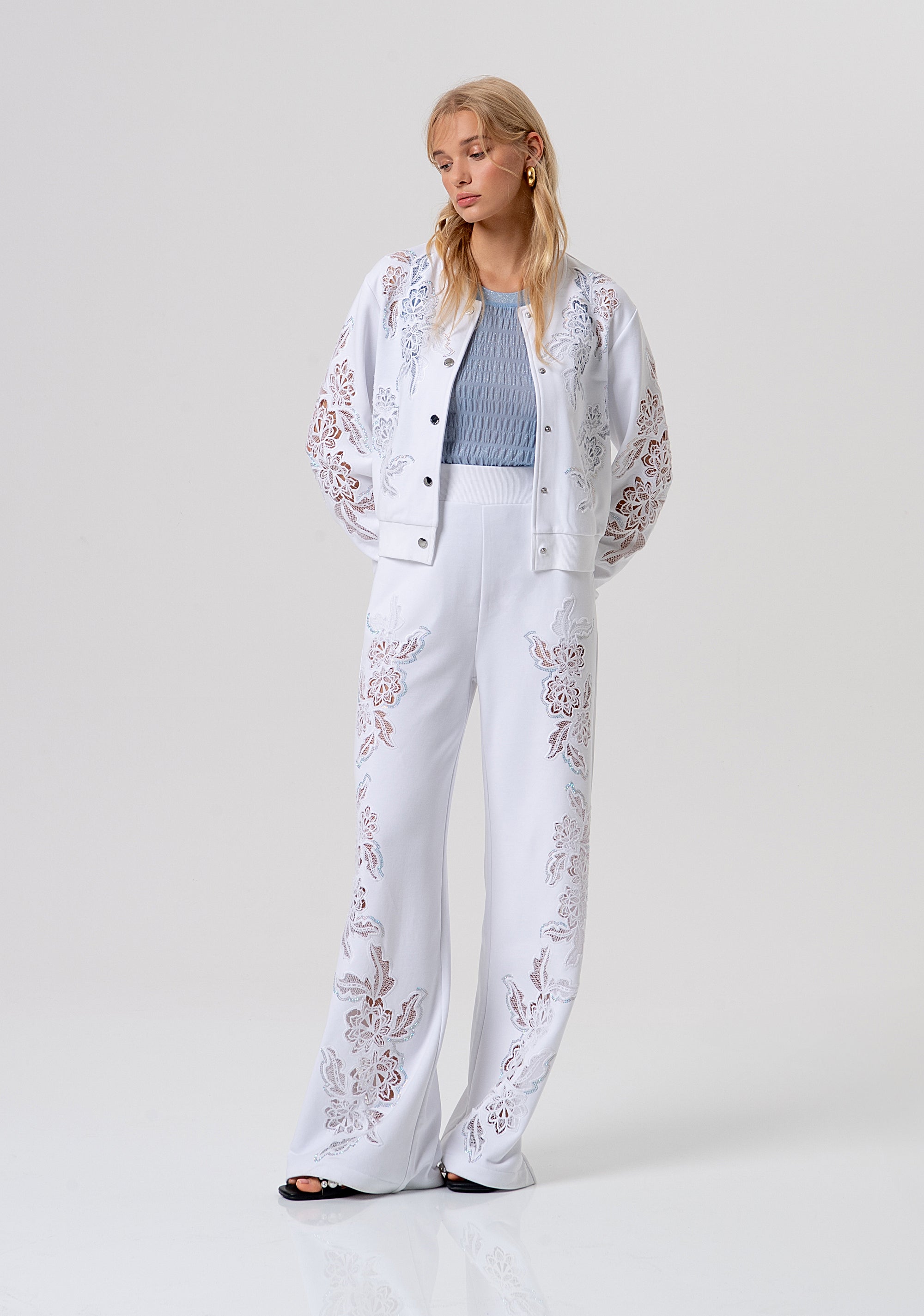 Bomber jacket regular fit made in fleece with lace embroideries Fracomina FR26ST9005F409E5-278-4