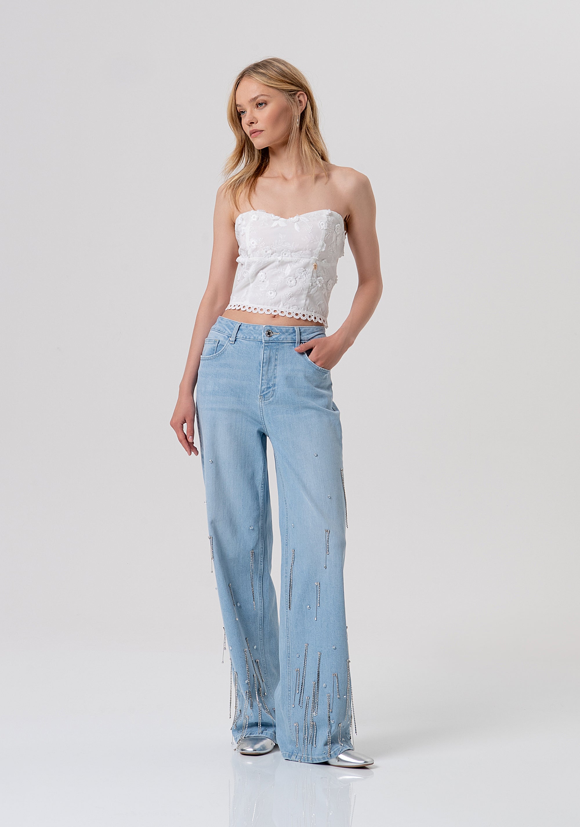Jeans flare wide leg made in denim with light wash Fracomina FR26SV2008D40103-062-1