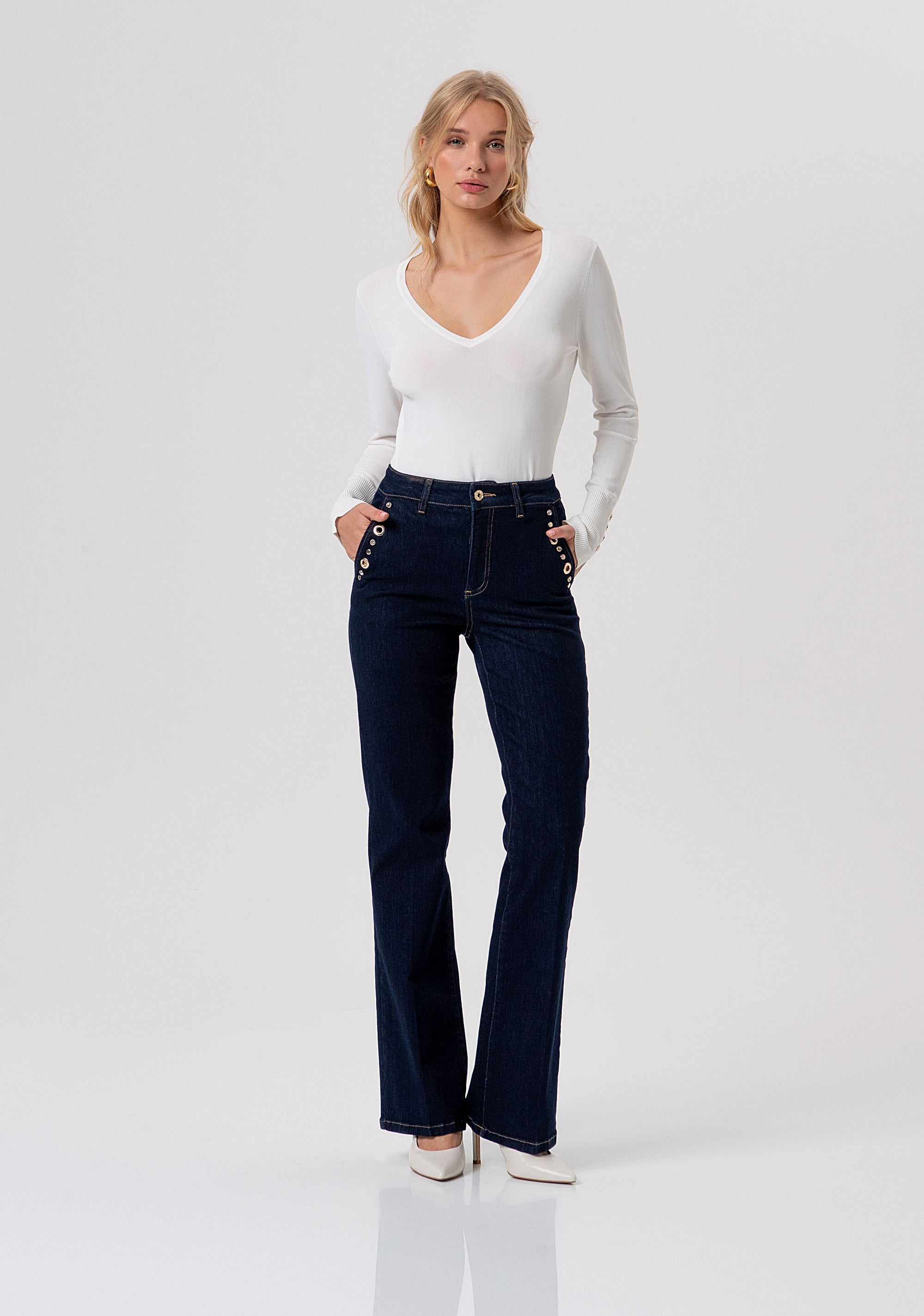 Jeans flare wide leg made in denim with raw wash Fracomina FR26SV2009D46493-L23-1