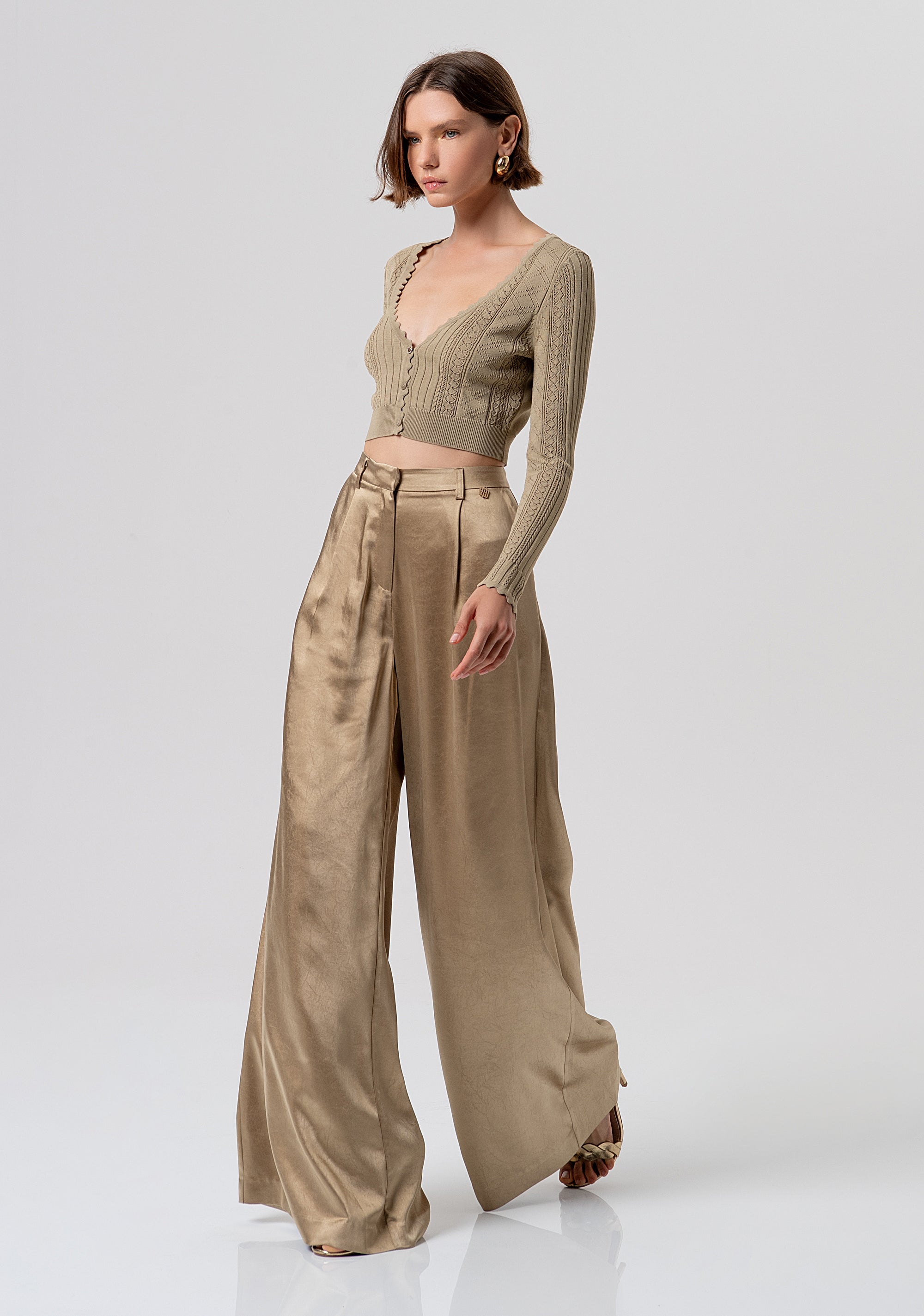 Palazzo pant flare made in satin Fracomina FR26SV3004W41101-208-2