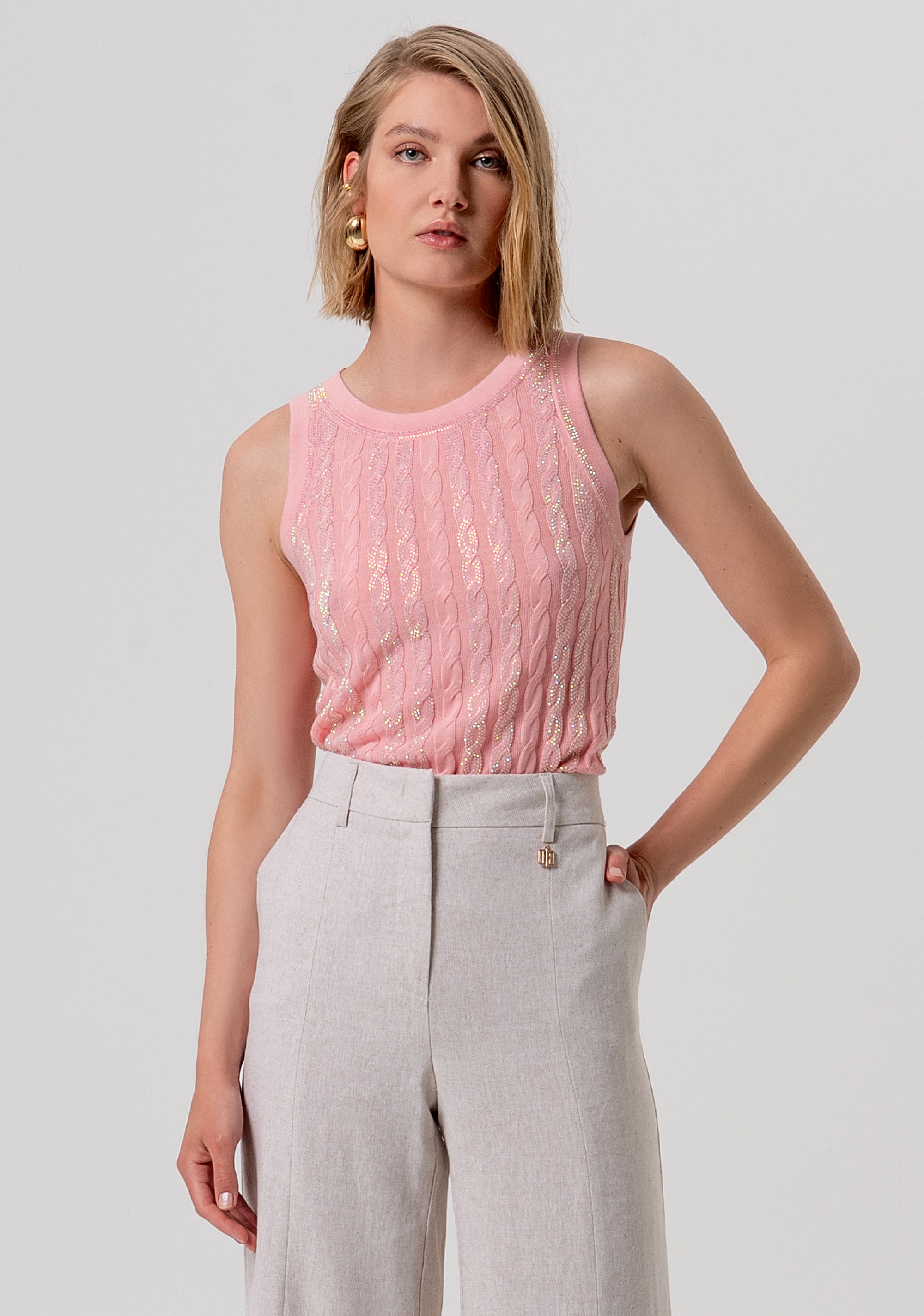 Palazzo pant flare made in cotton and linen Fracomina FR26SV3012W67101-251-2