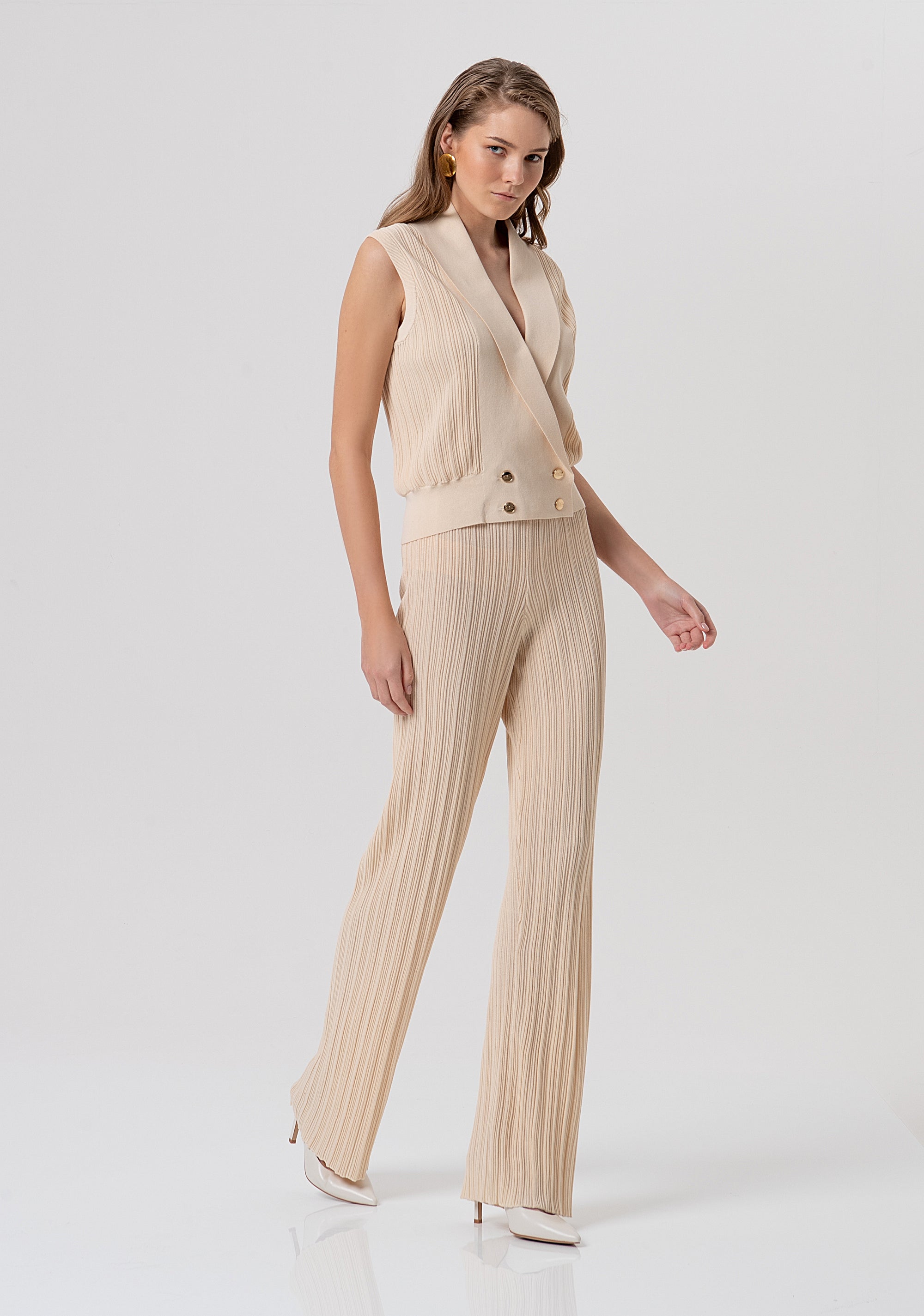 Knitted pant regular fit with plissè effect Fracomina FR26SV3020K41801-B59-2