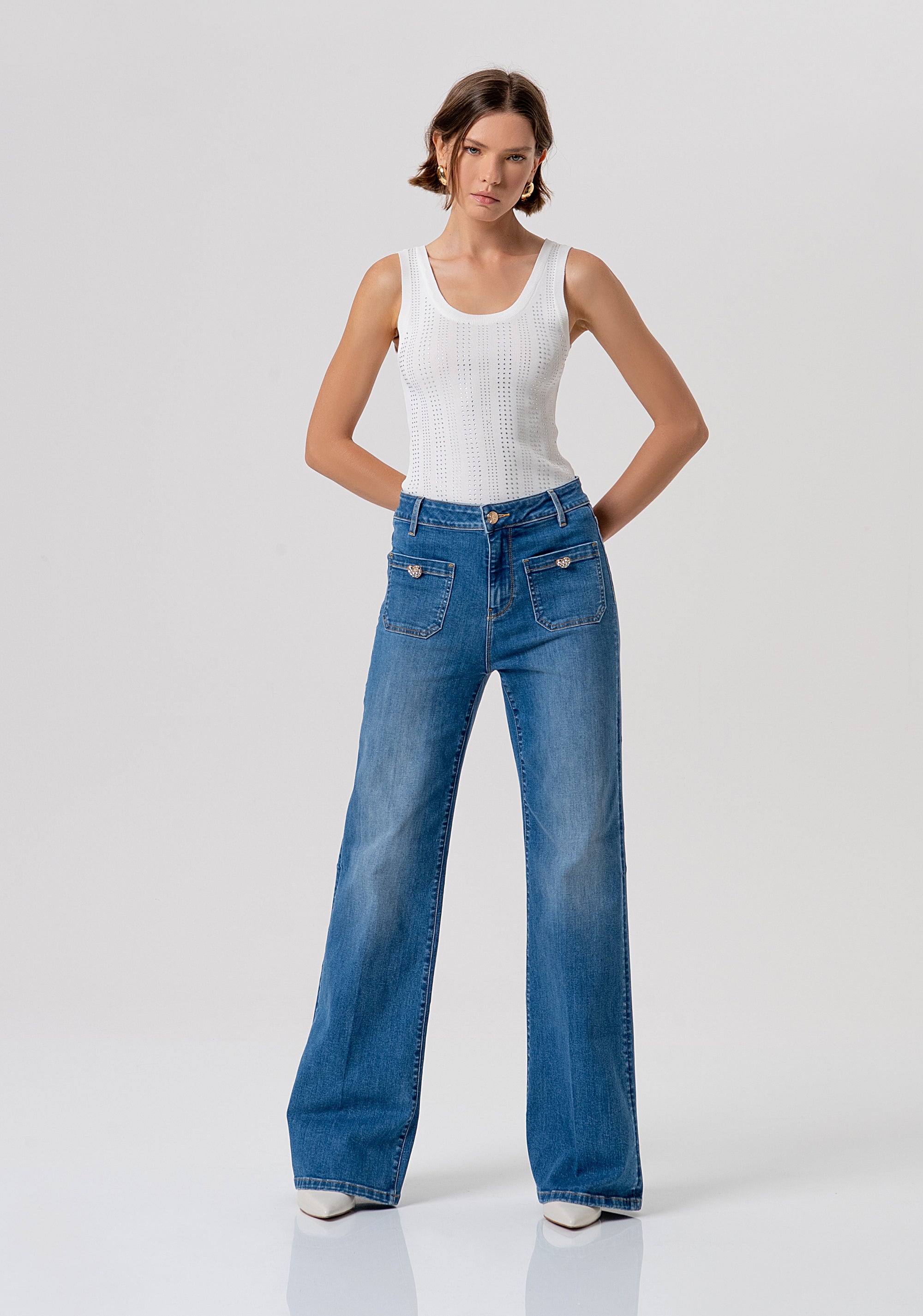 Palazzo pant flare made in denim with middle wash Fracomina FR26SV3031D40103-258-1