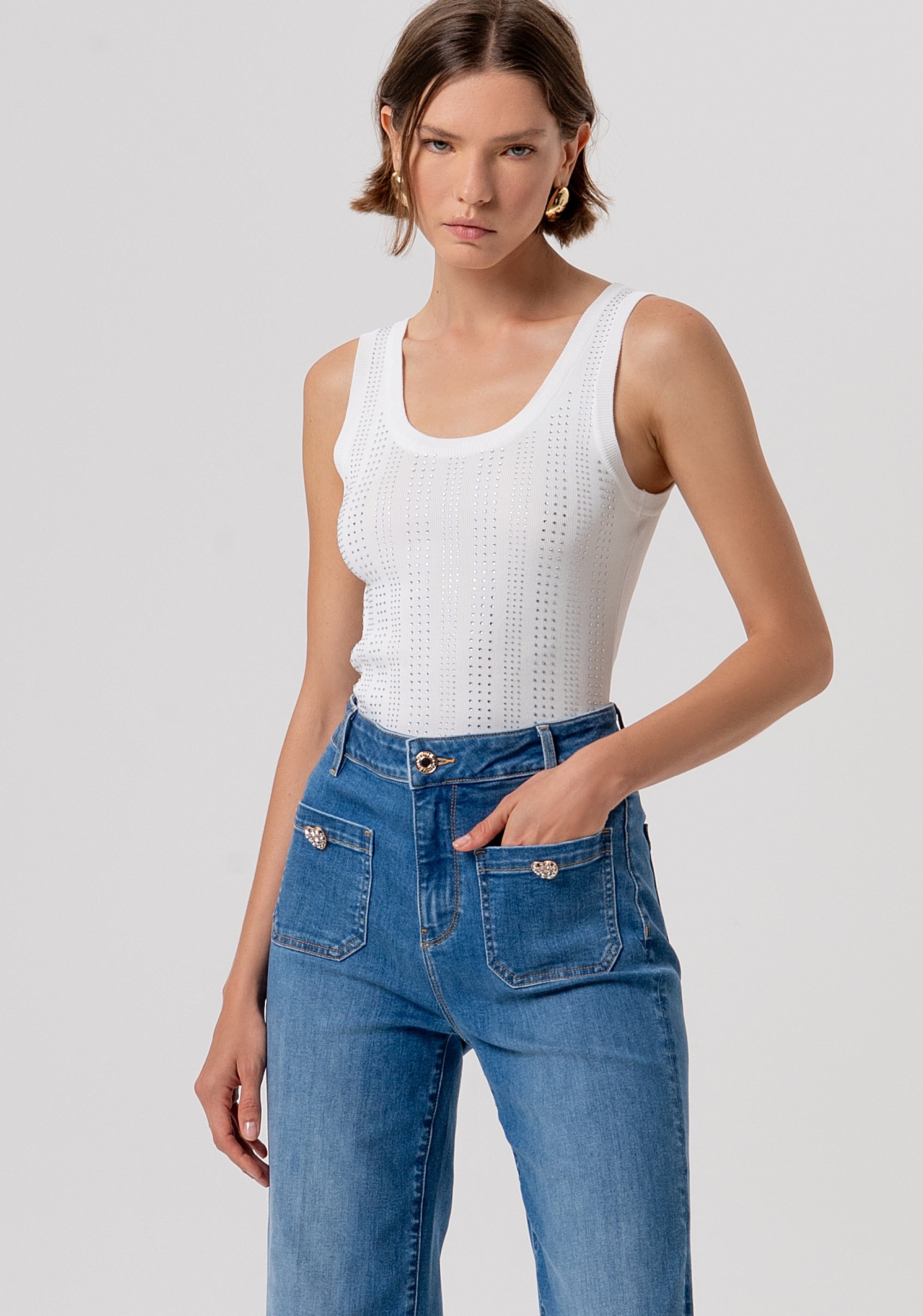 Palazzo pant flare made in denim with middle wash Fracomina FR26SV3031D40103-258-2