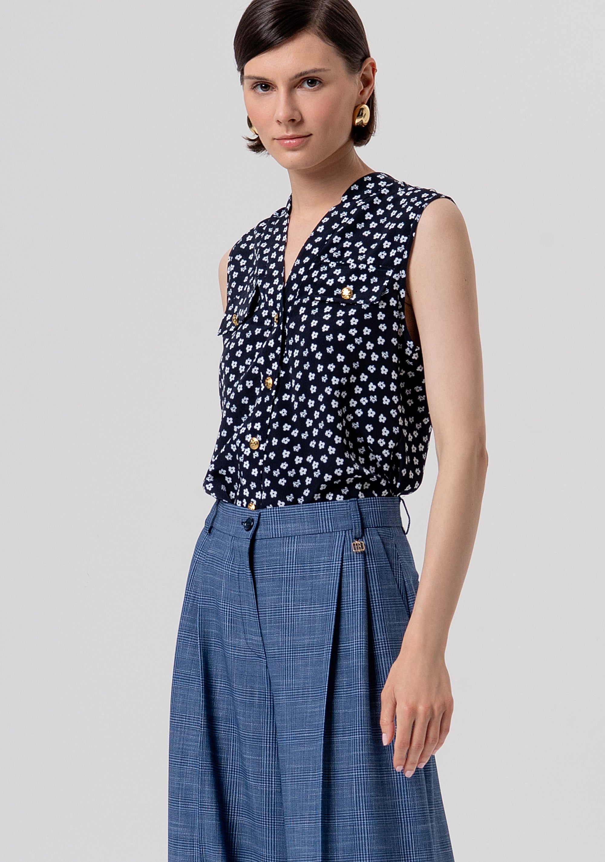 Palazzo pant flare made in Prince of Wales fabric Fracomina FR26SV3032W645O2-166-2