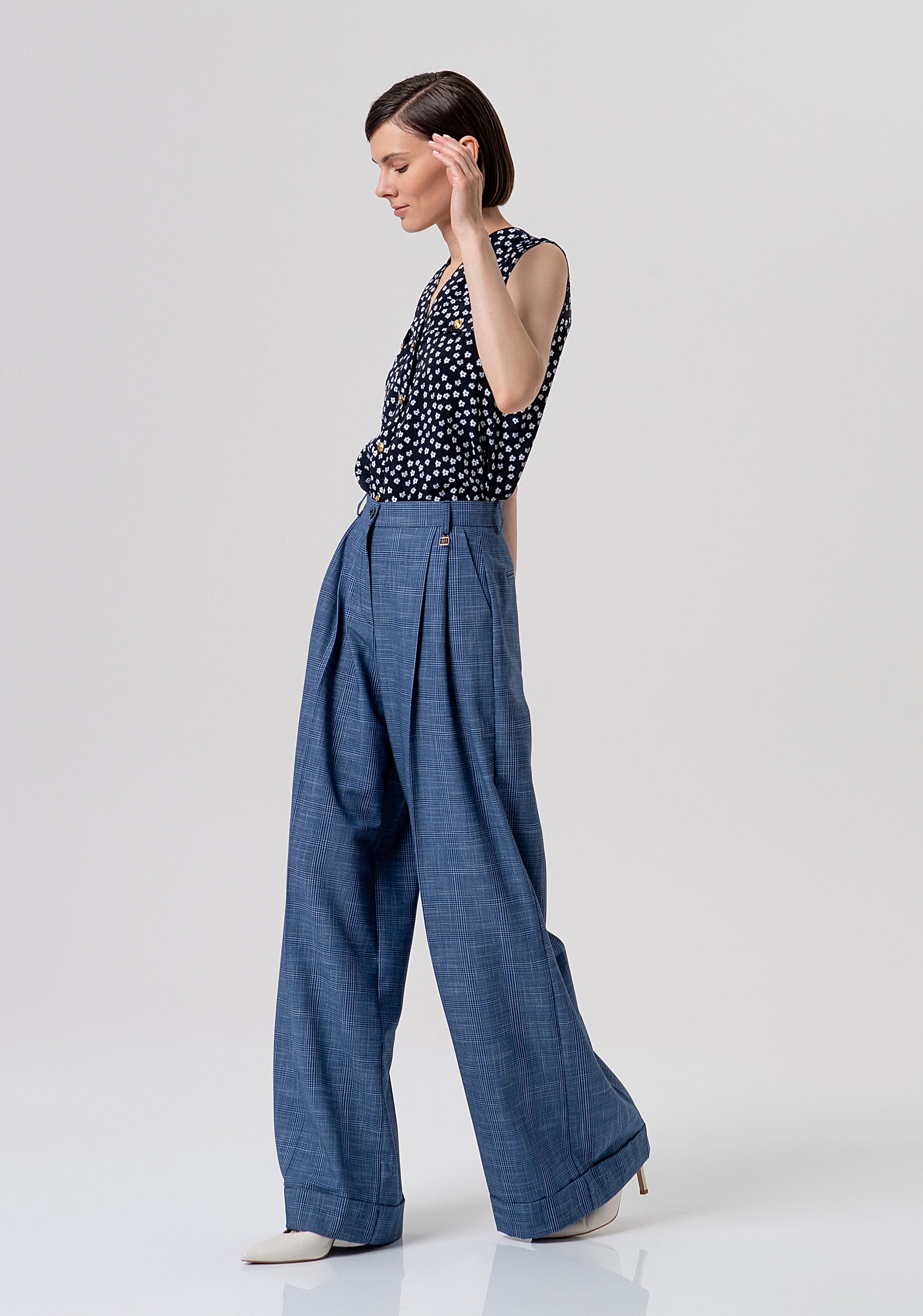 Palazzo pant flare made in Prince of Wales fabric Fracomina FR26SV3032W645O2-166-3