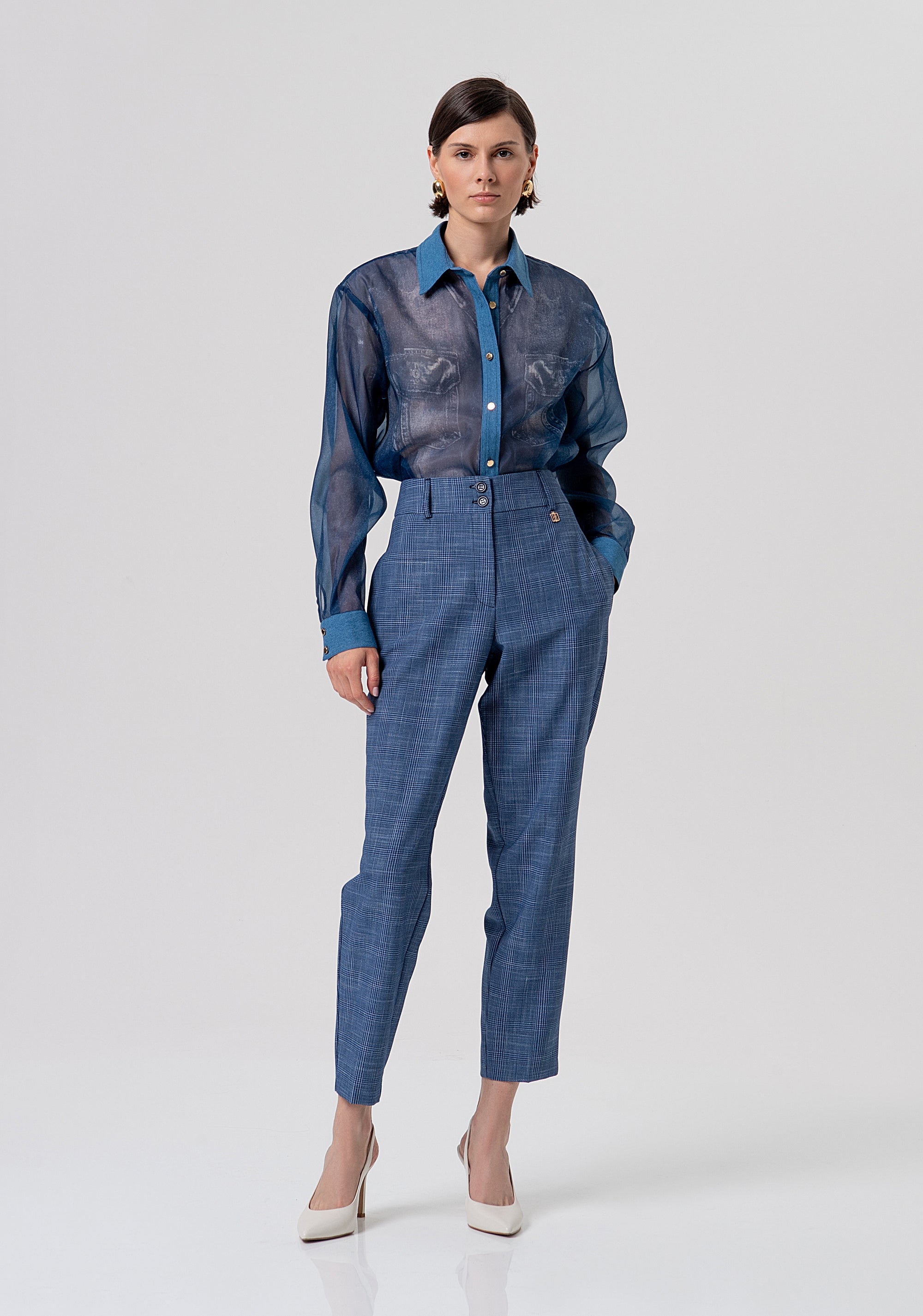 Carrot pant chino style made in Prince of Wales fabric Fracomina FR26SV4008W645O2-166-1