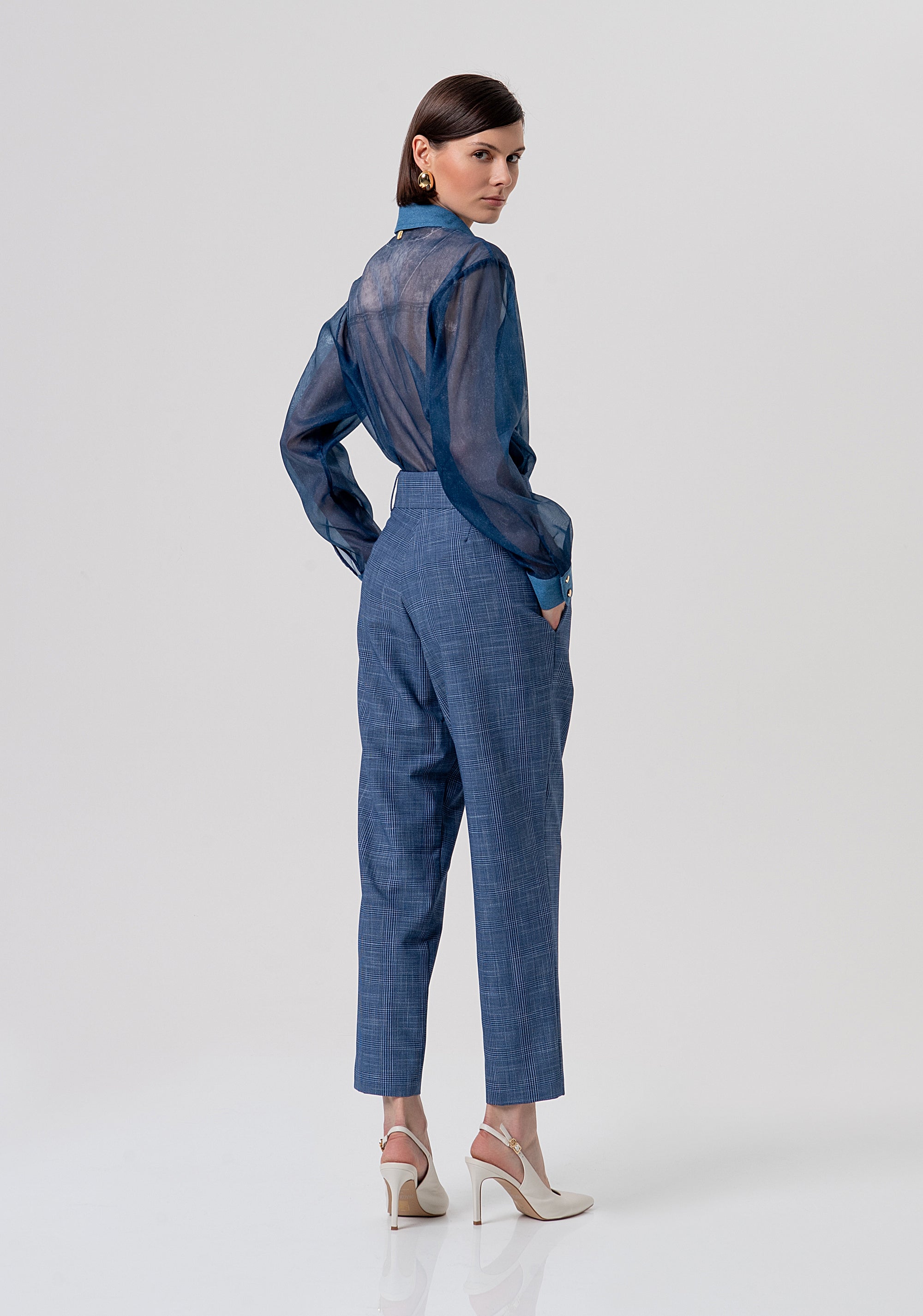 Carrot pant chino style made in Prince of Wales fabric Fracomina FR26SV4008W645O2-166-3