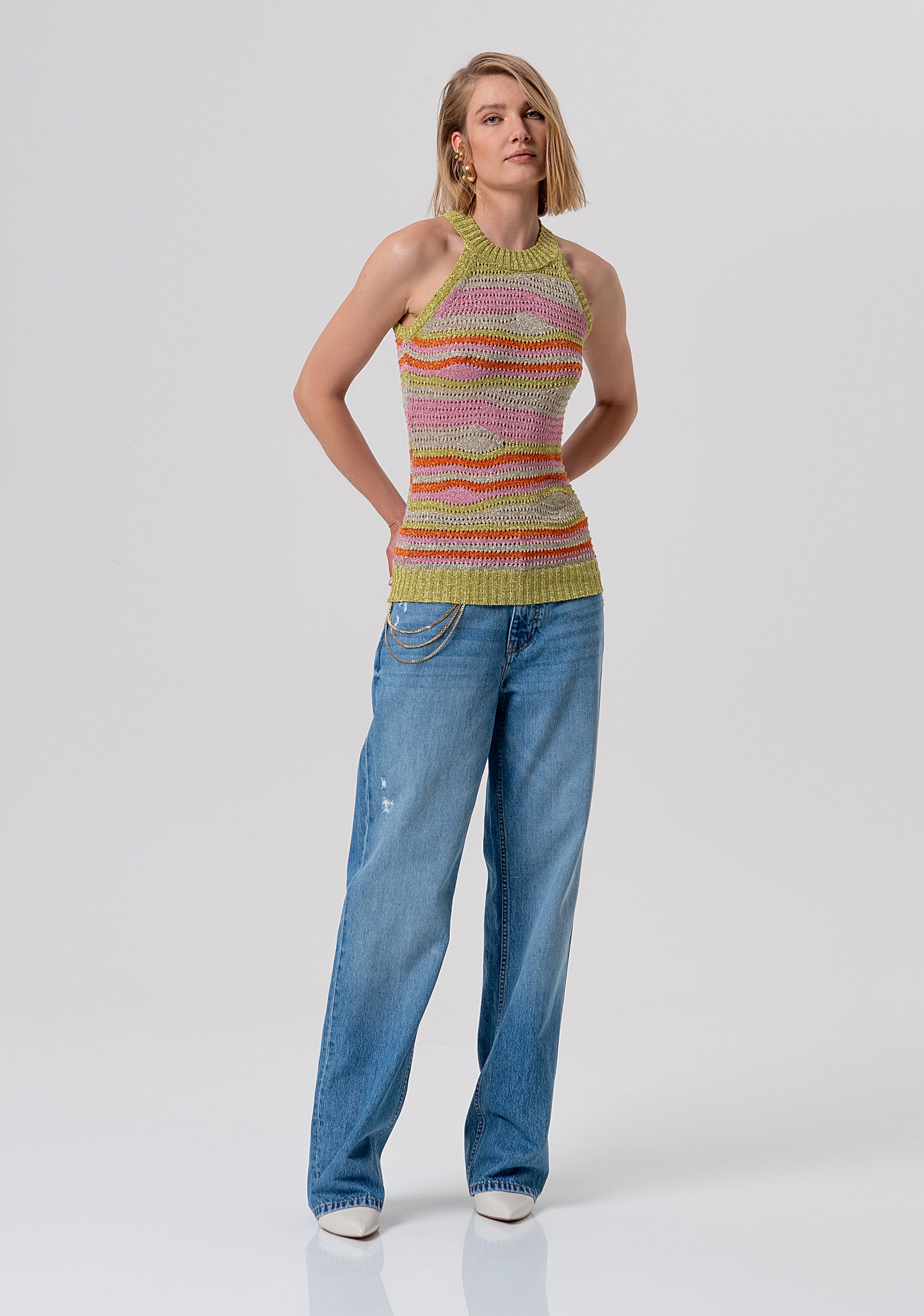 High-Waisted Wide-Leg Jeans with Matching Belt Fracomina FR26SV5007D471O1-437-3_bd7471e1-5276-4988-8571-fdc142bad7b3